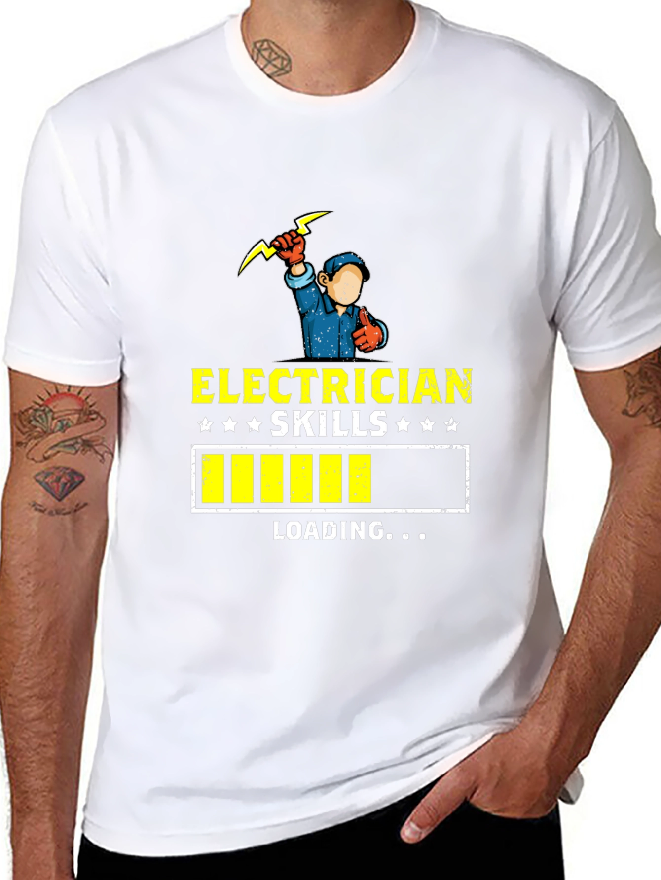 Black Electrician Skills Loading Funny T-Shirt view 8