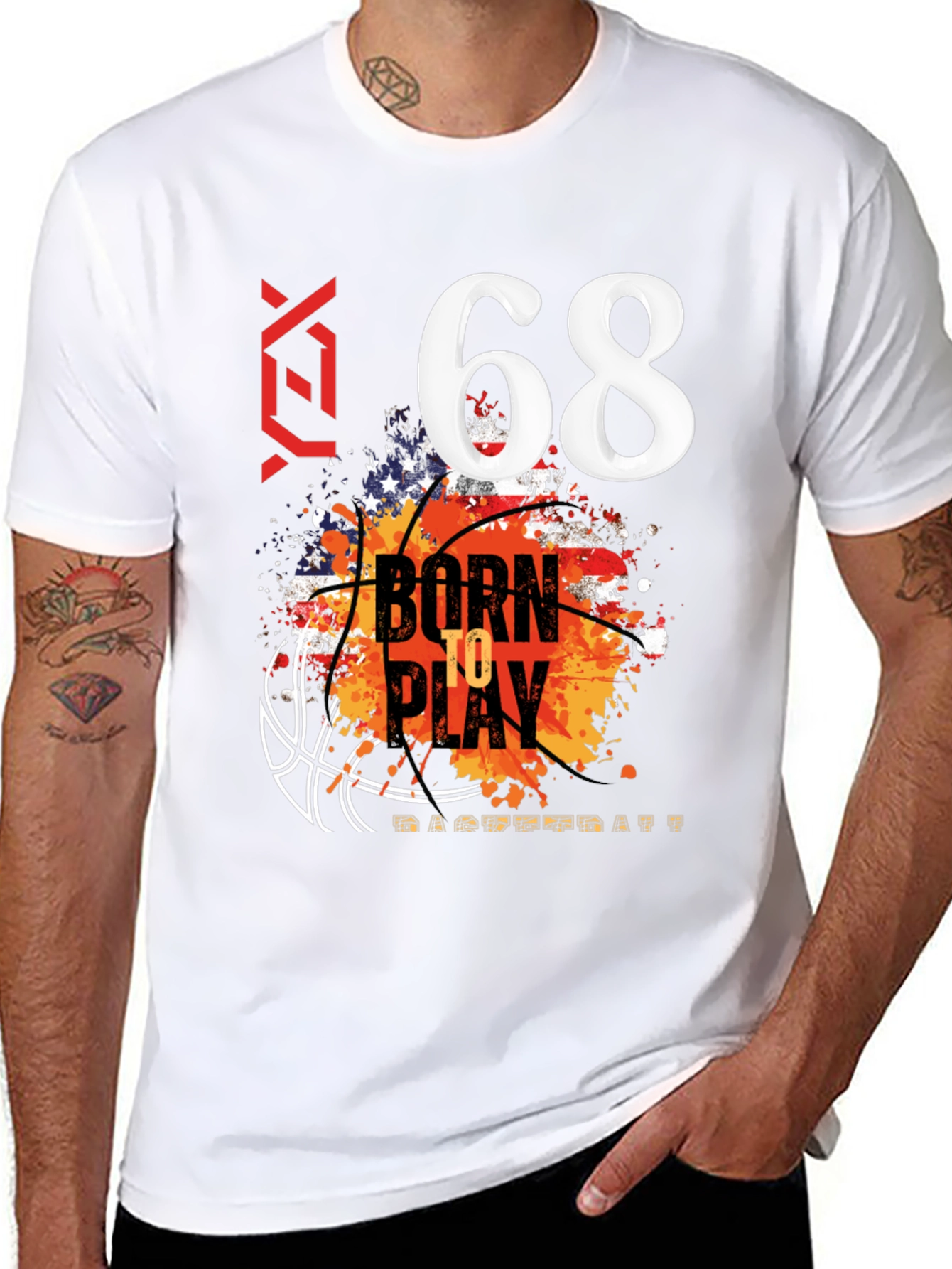Black Born to Play Basketball T-Shirt - Number 68 view 8