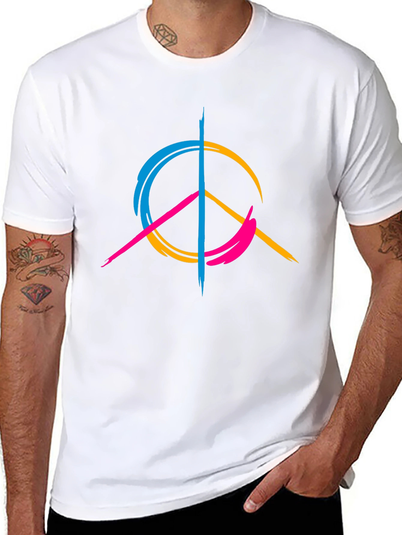 Black Peace Sign Graphic Tee - Modern Design, Casual Wear view 8