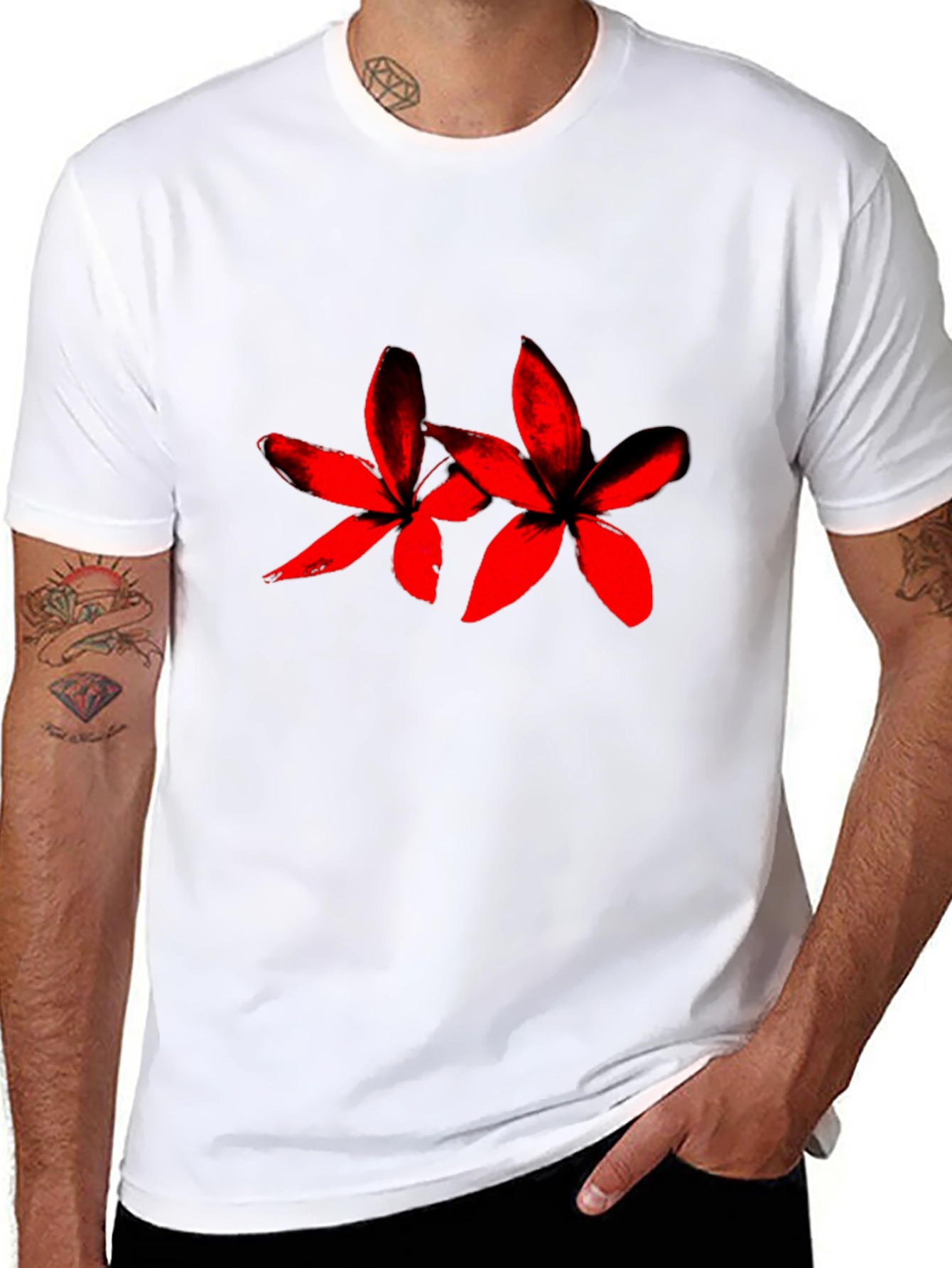 Black Black Tee with Red Floral Print view 8