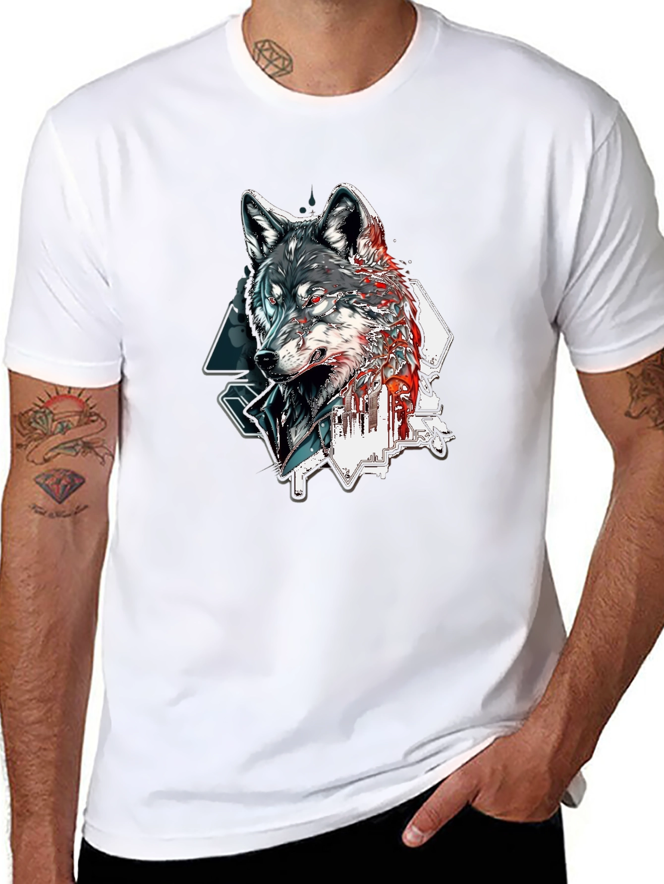 Black Wolf Graphic Print Black T-Shirt view 8