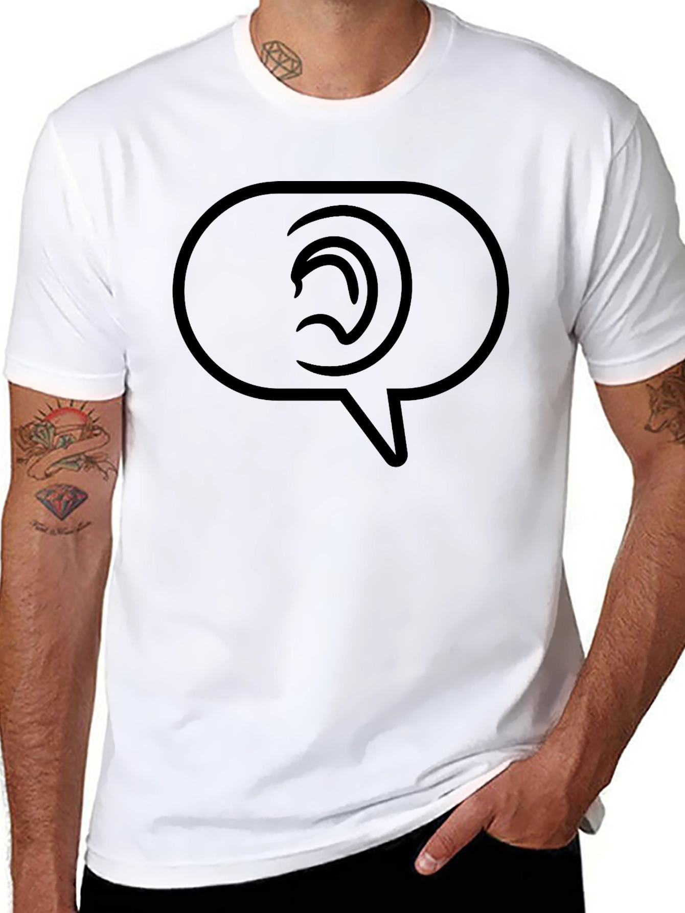 Black Listening Ear Speech Bubble Graphic Tee view 8