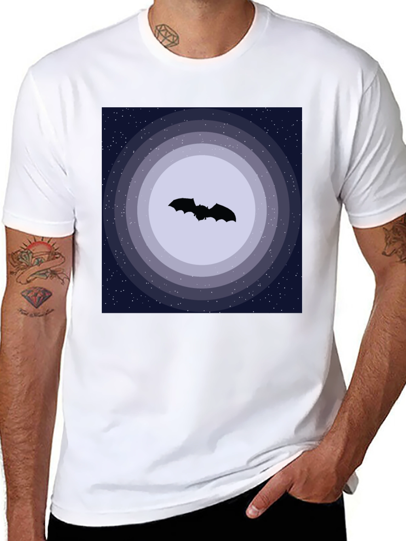 Black Bat Silhouette Night Sky Graphic Tee view 8