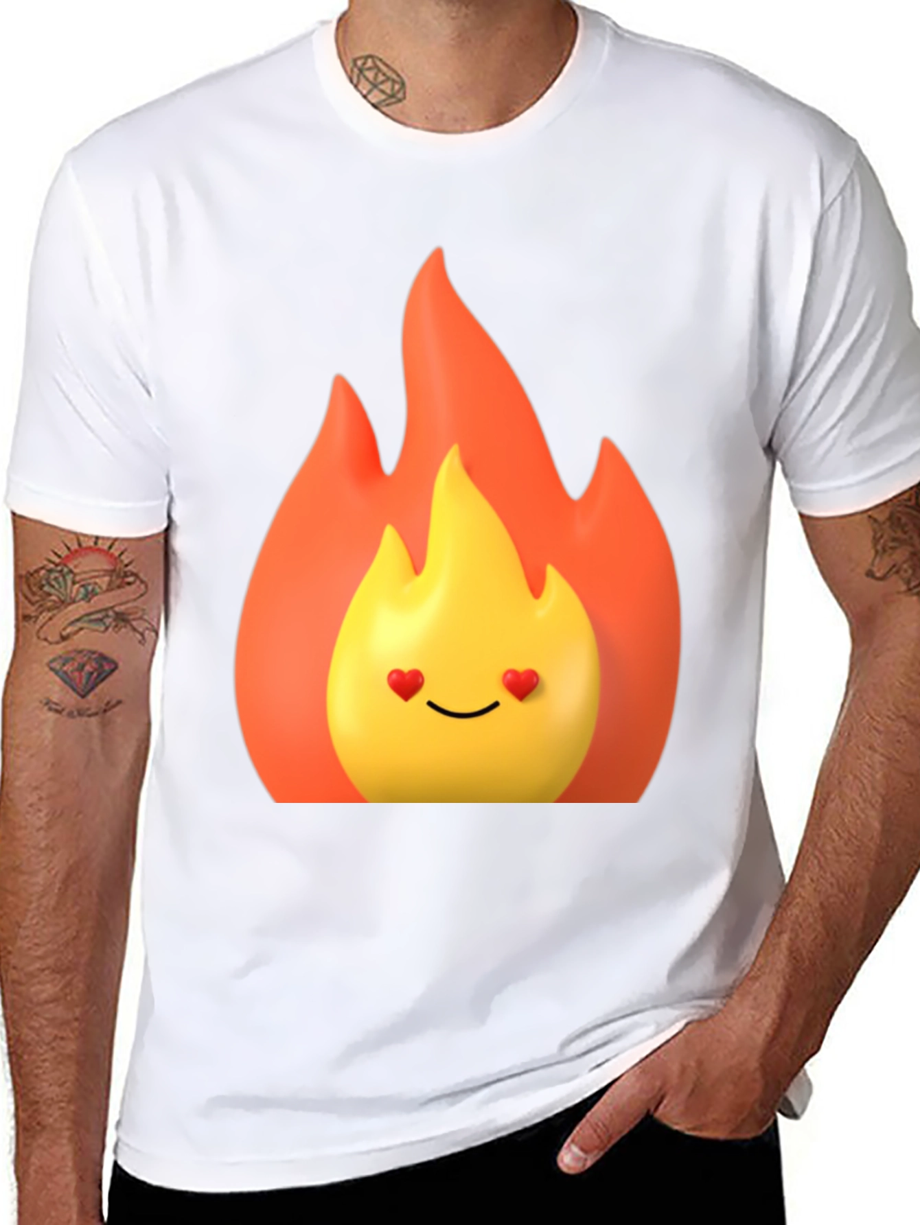 Black Flaming Heart Eyes Emoji Black T-Shirt view 8