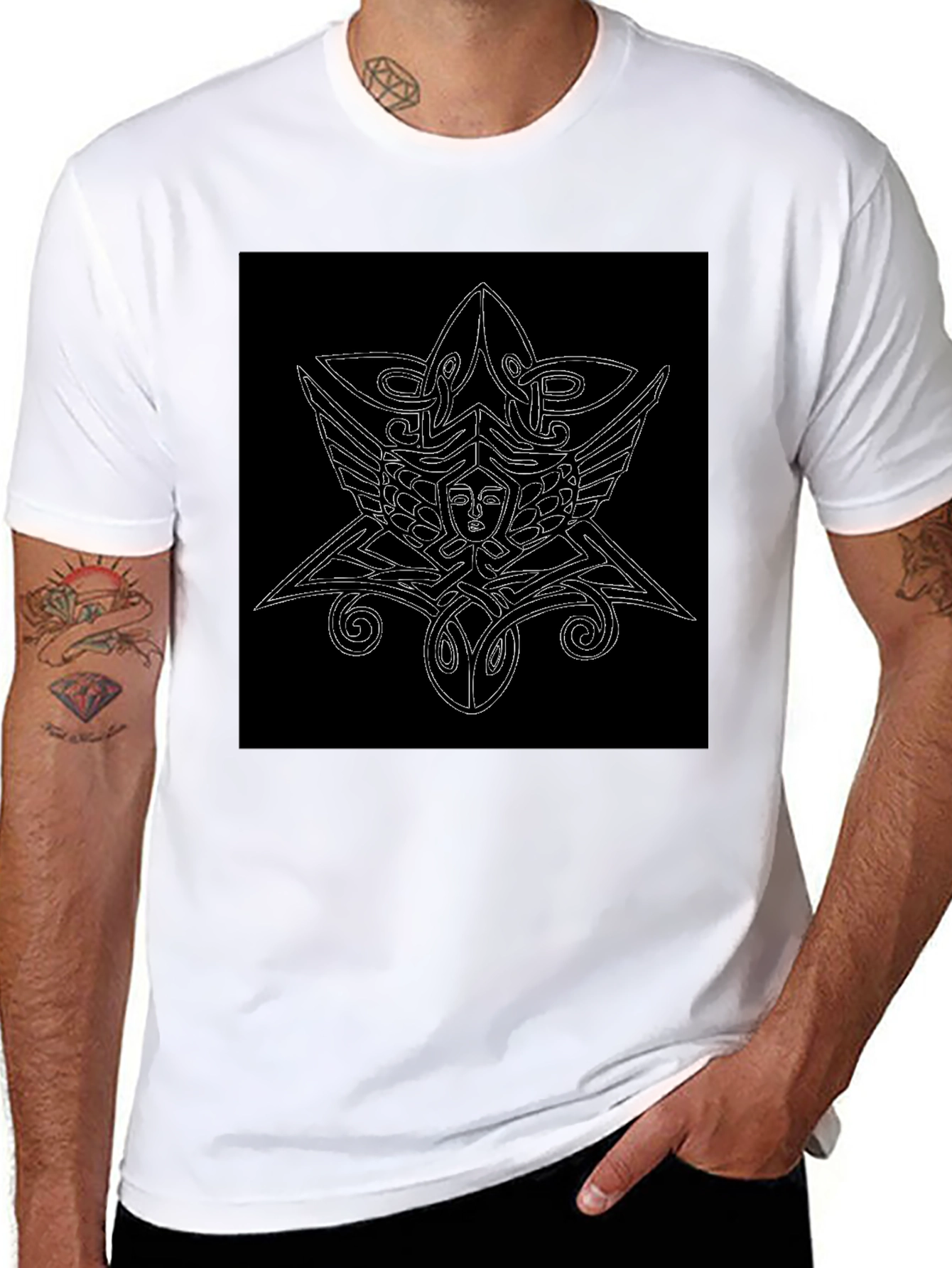 Black Unique Black T-Shirt with Abstract Graphic Print view 8