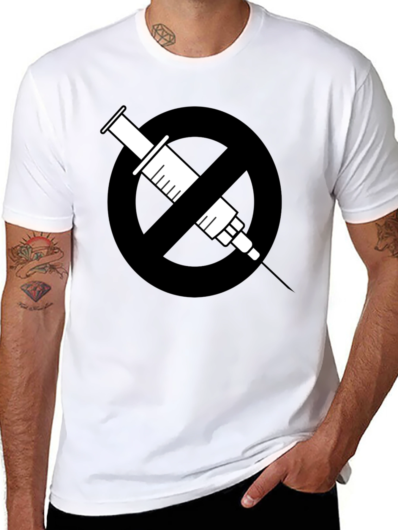 Black No Drugs Symbol T-Shirt: Black Cotton Blend Graphic Tee view 8