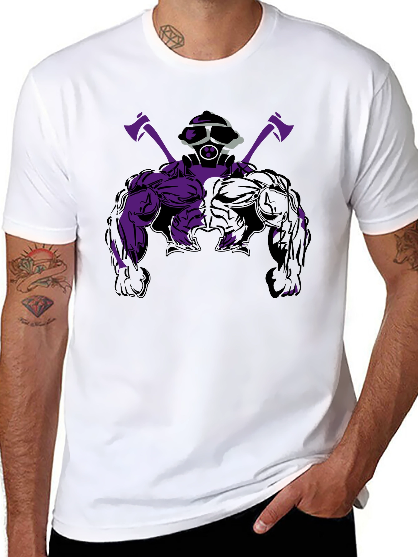 Black Black Graphic Tee - Muscled Mutant with Axes view 8