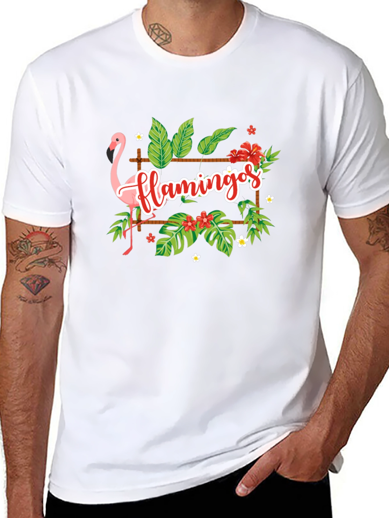 Black Flamingo Tropical Graphic Tee - Black Casual T-Shirt view 8
