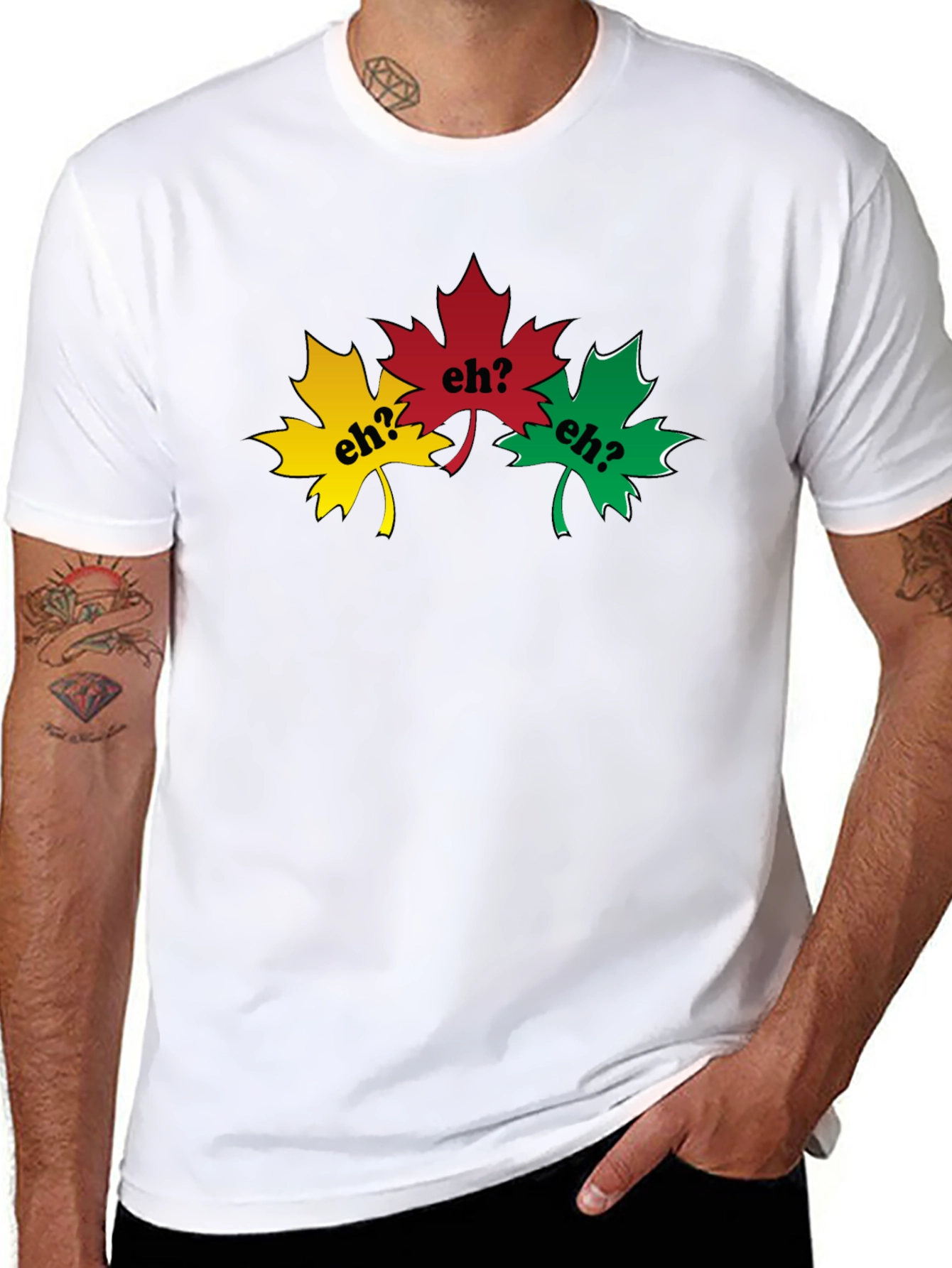 Black Canadian Eh? T-Shirt - Maple Leaf Design view 8