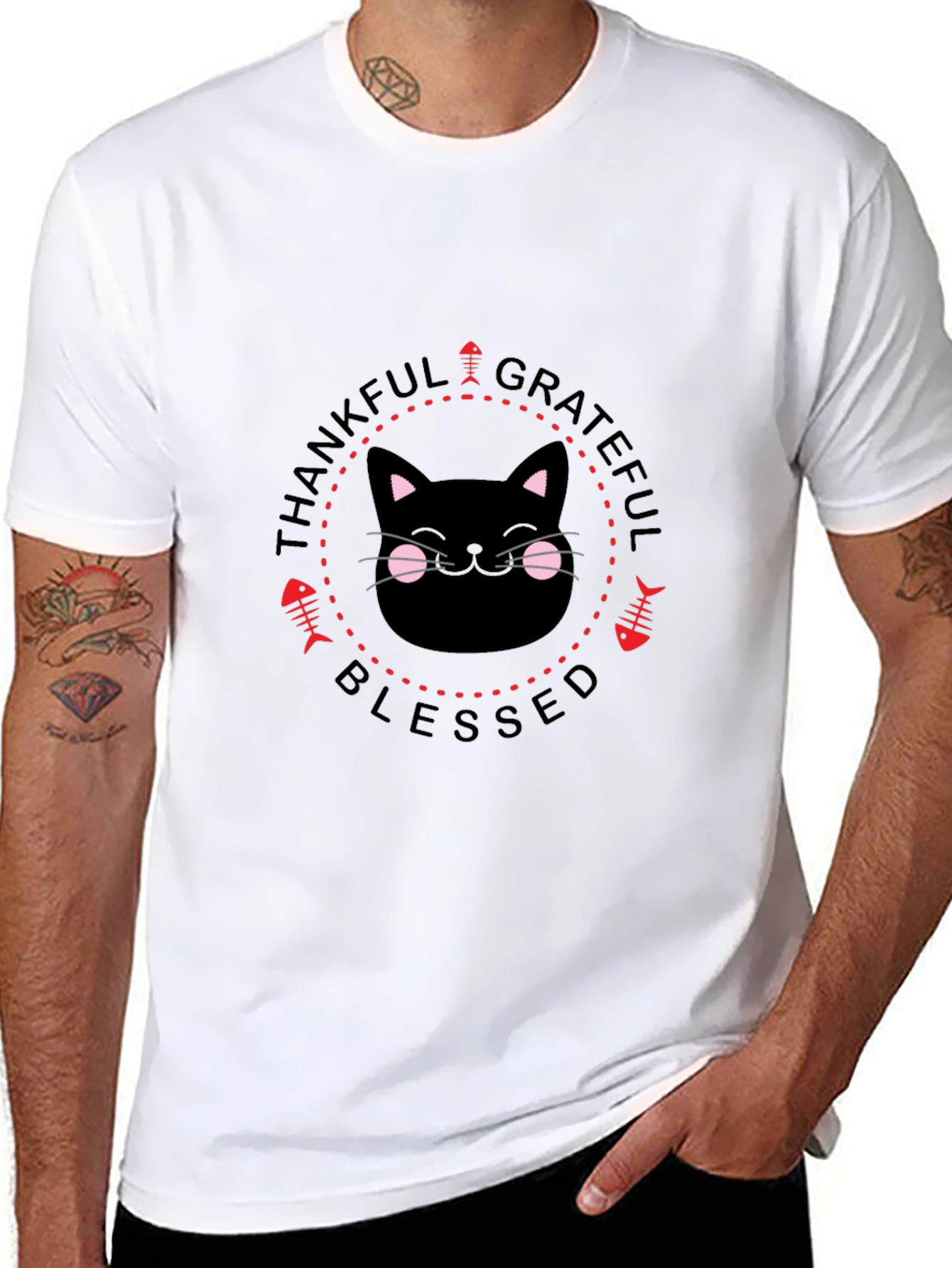 Black Thankful Grateful Blessed Cat T-Shirt view 8