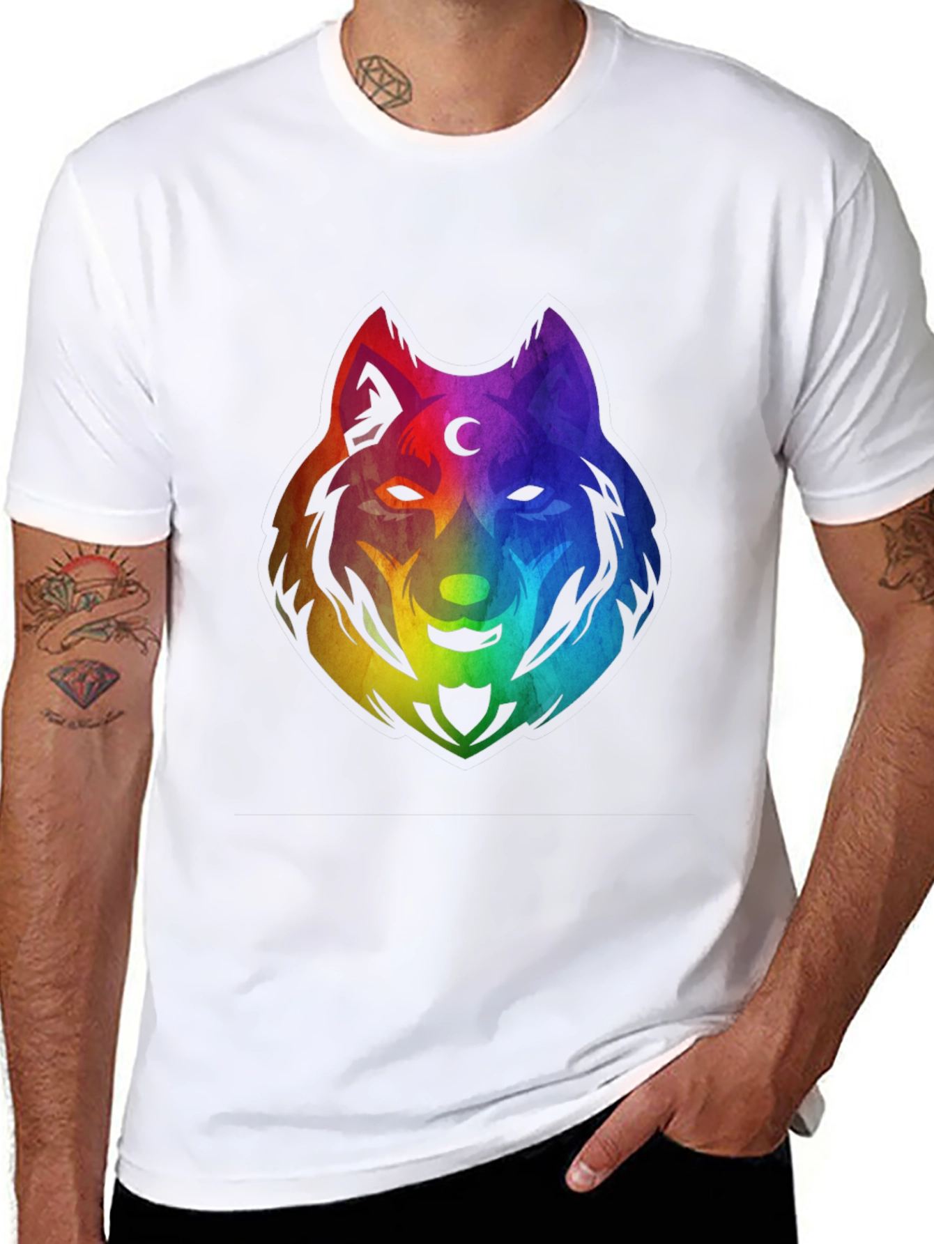 Black Rainbow Wolf Graphic T-Shirt - Black view 8