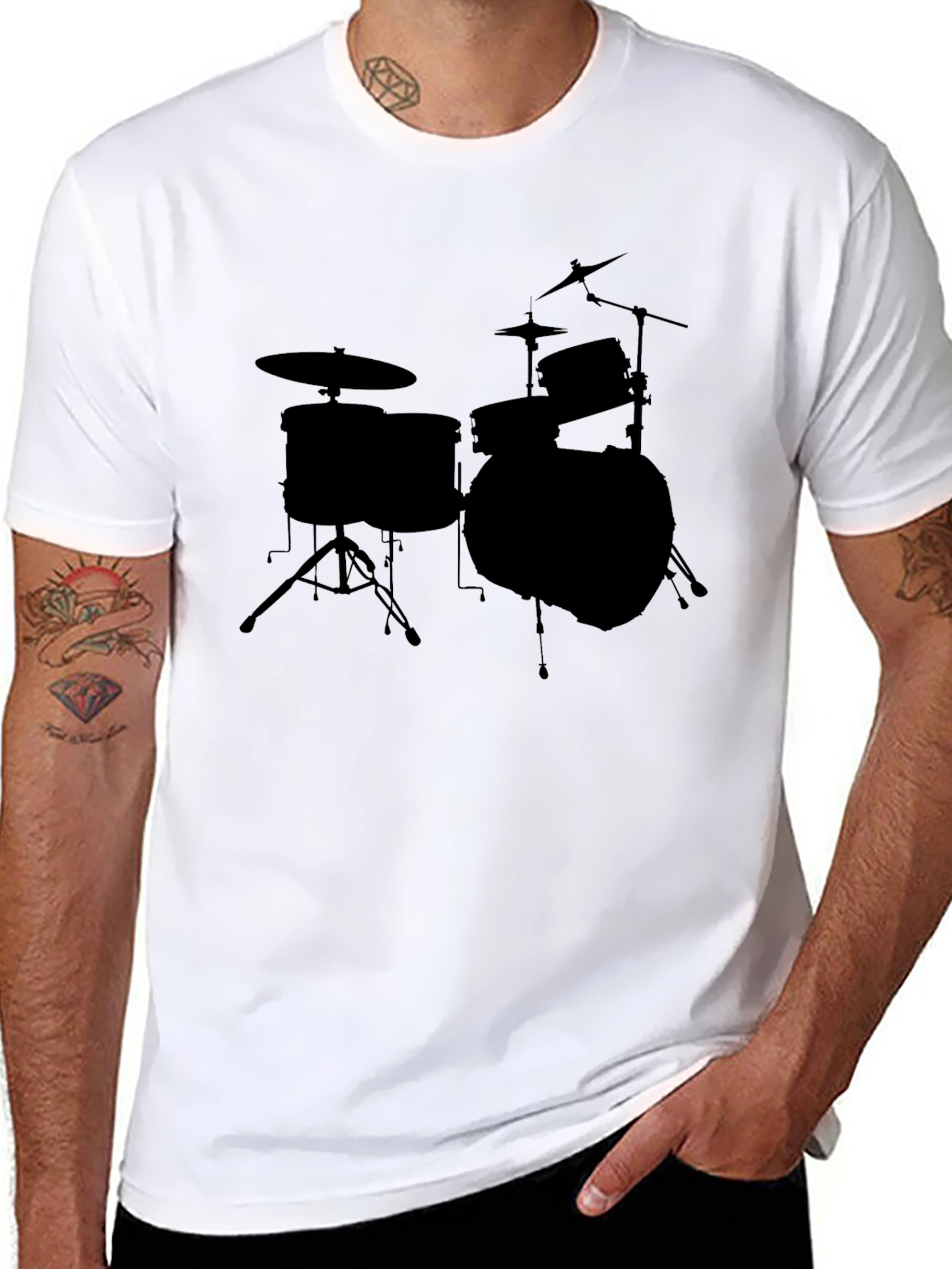 Black Drum Set Graphic Tee - Black Crewneck T-Shirt view 8