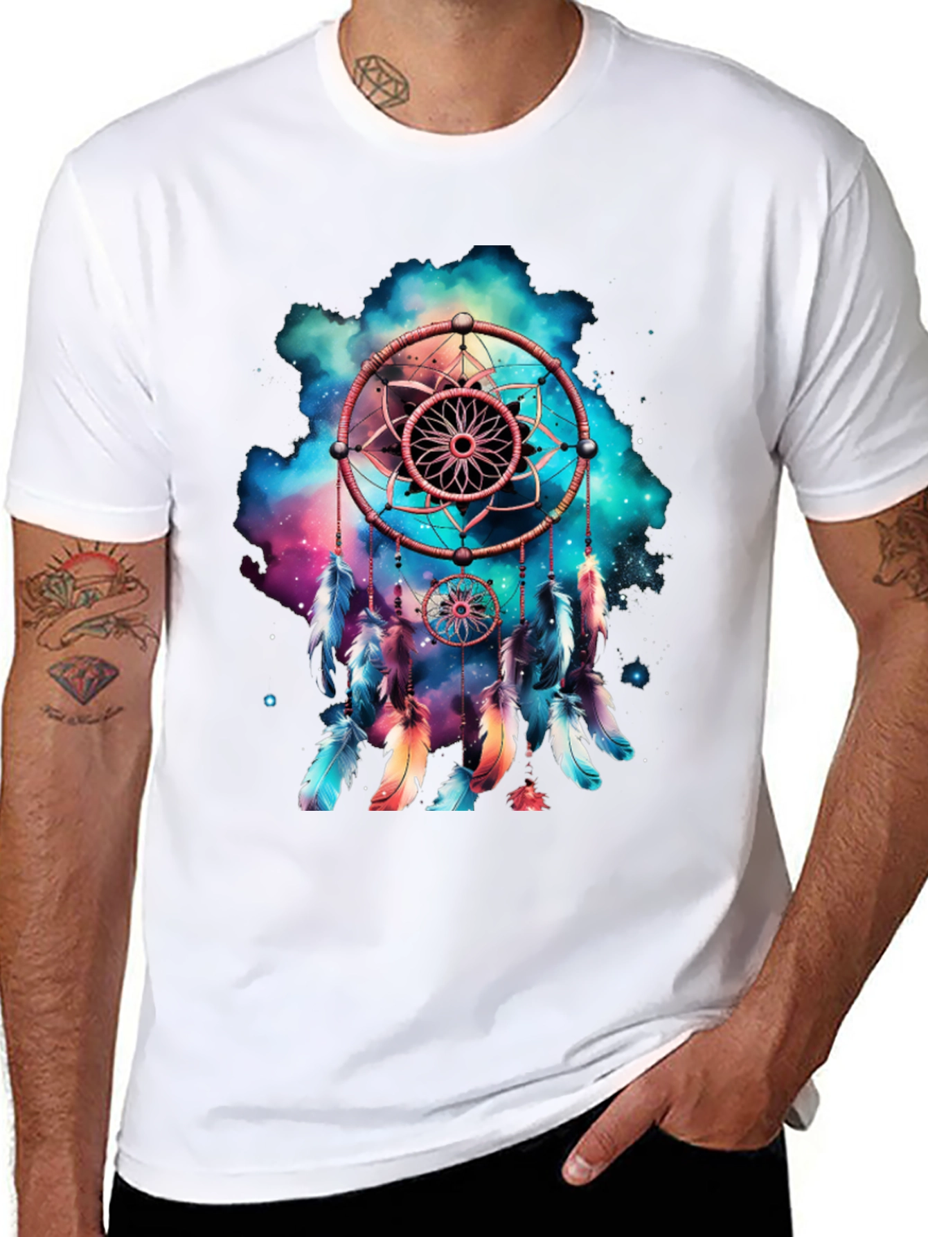 Black Dreamcatcher Graphic Print Men's T-Shirt view 8