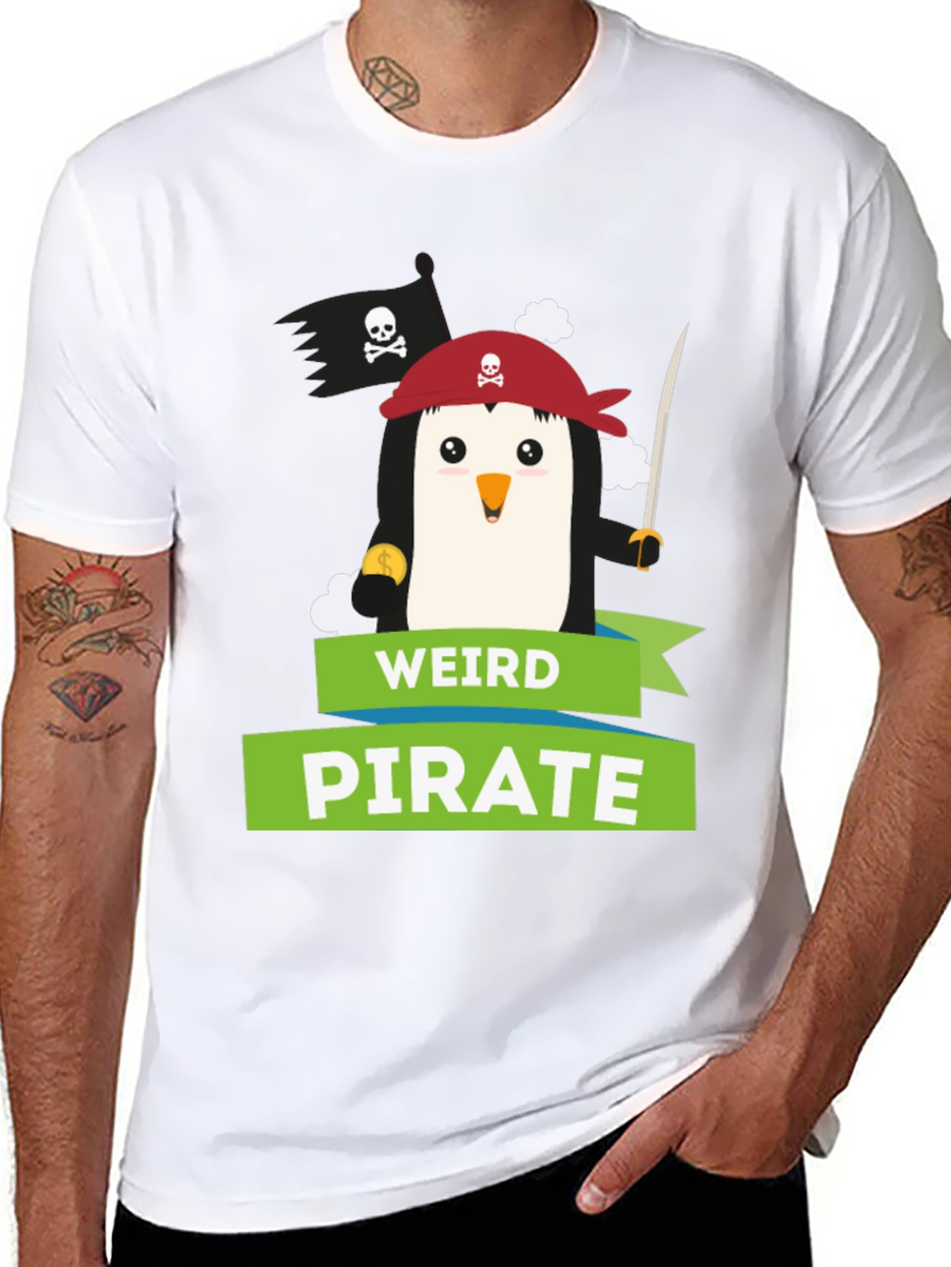 Black Weird Pirate Penguin Graphic T-Shirt view 8
