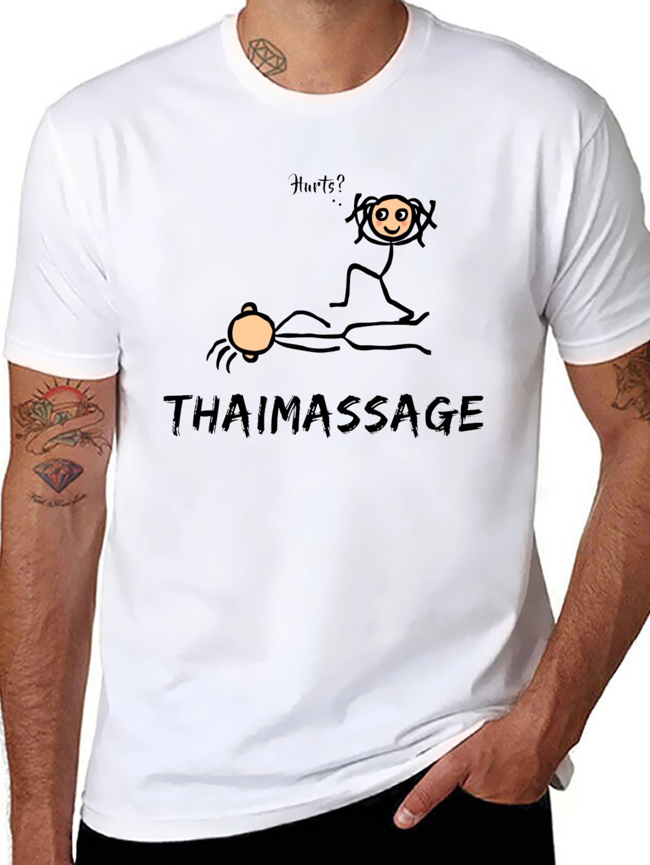 Black Thai Massage Funny Stick Figure T-Shirt view 8
