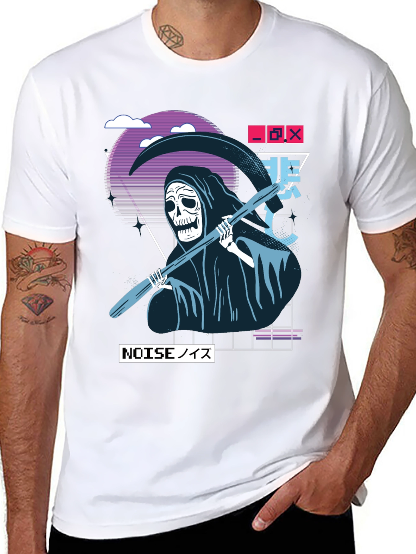 Black Grim Reaper Vaporwave T-Shirt view 8