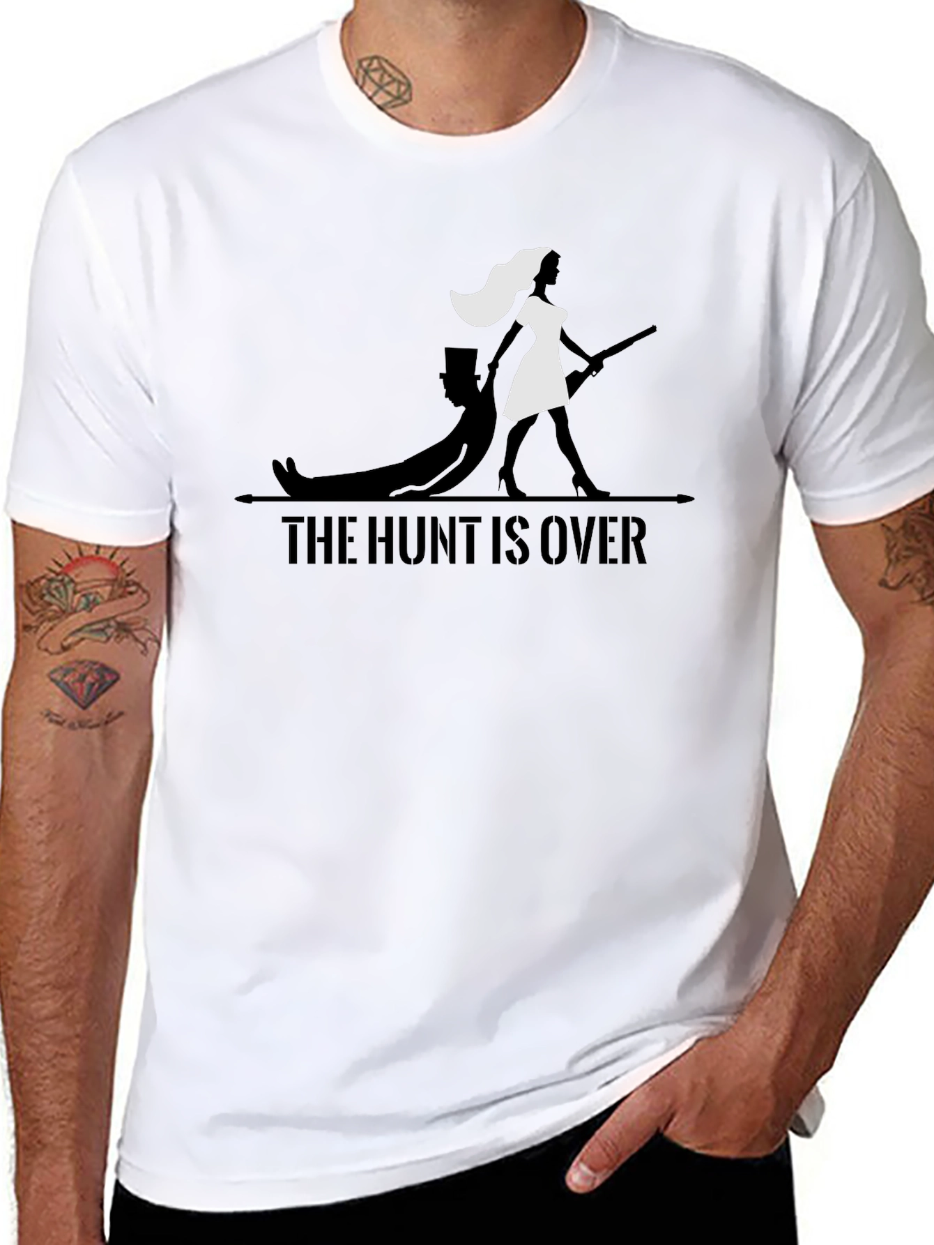 Black The Hunt Is Over T-Shirt - Funny Wedding Tee view 8