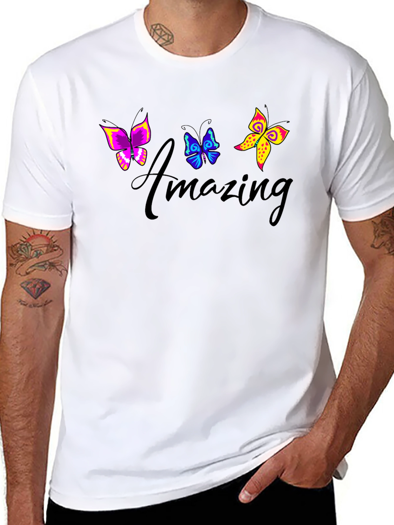 Black Amazing Butterfly Graphic Black T-Shirt view 8