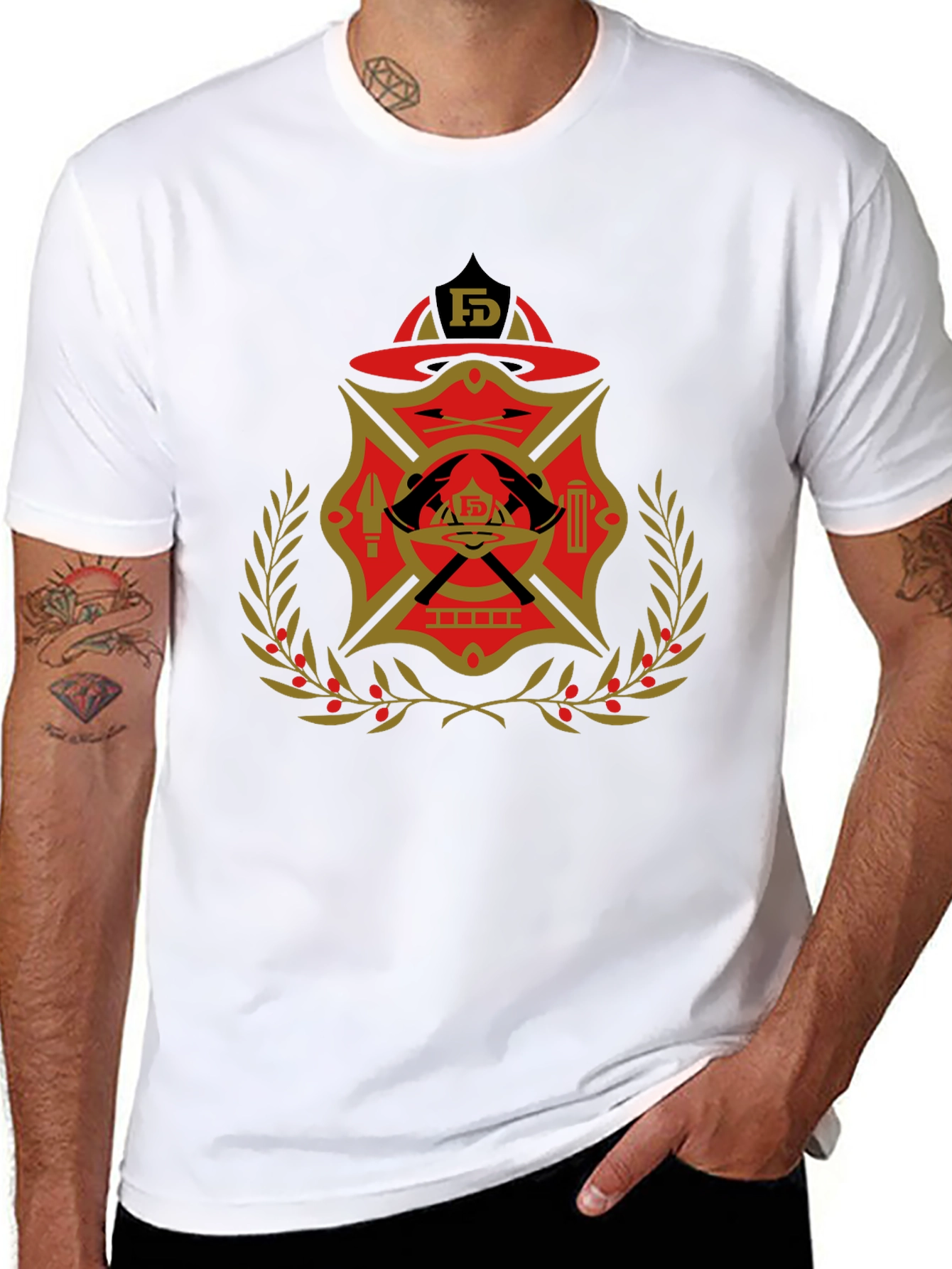 Black Firefighter Emblem Graphic Tee view 8