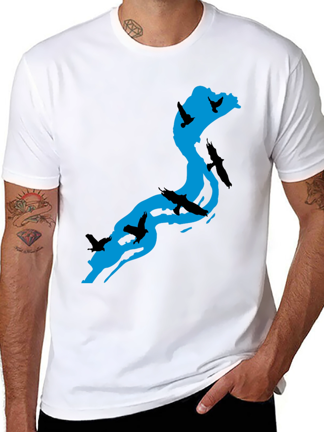 Black River Birds Graphic T-Shirt - Black Cotton Tee view 8