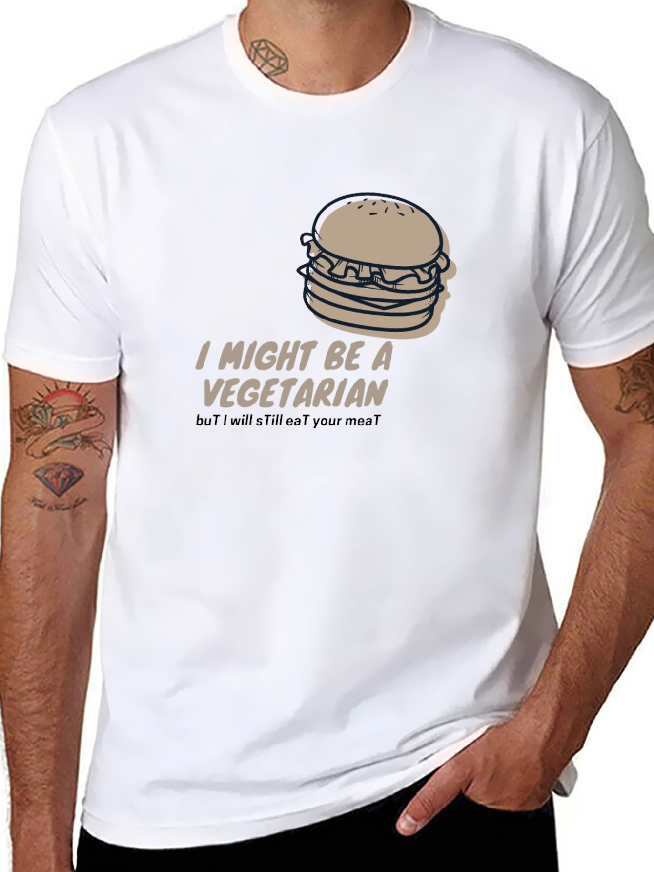 Black Vegetarian Humor Tee - Burger Design, Soft Fabric view 8