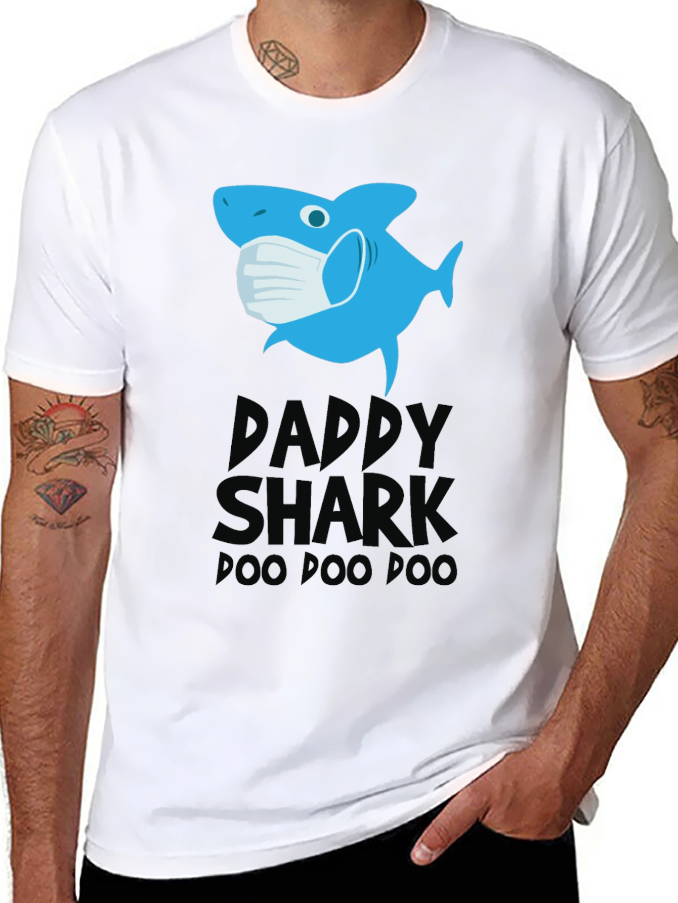 Black Daddy Shark Mask T-Shirt, Doo Doo Doo view 8