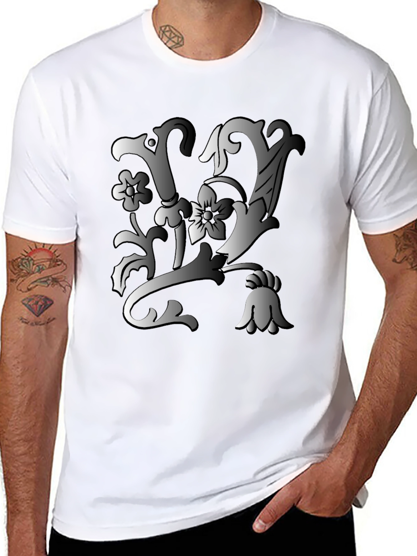 Black Floral Letter Tee - Black view 8