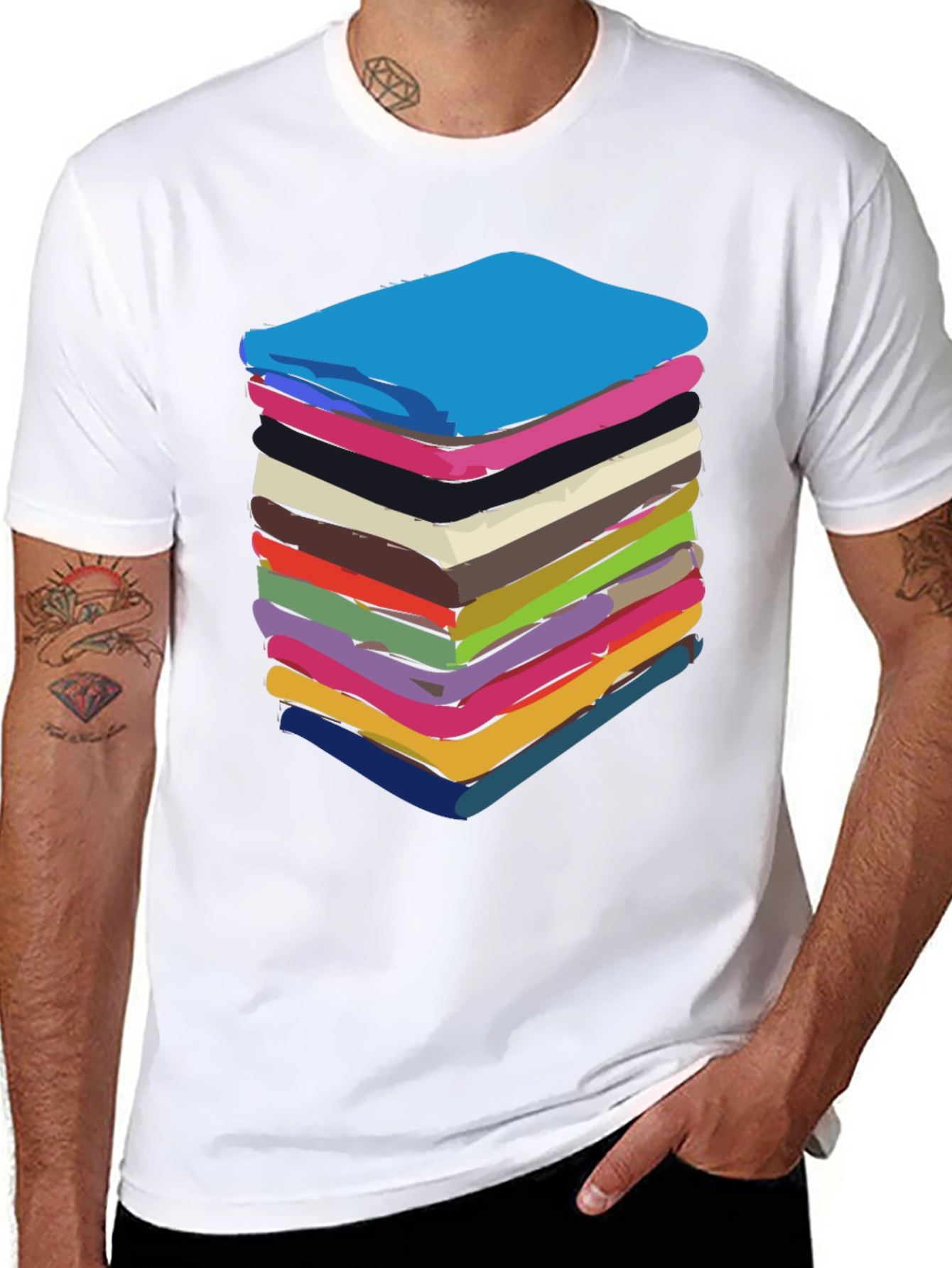 Black Stack of Towels Graphic Black Tee view 8