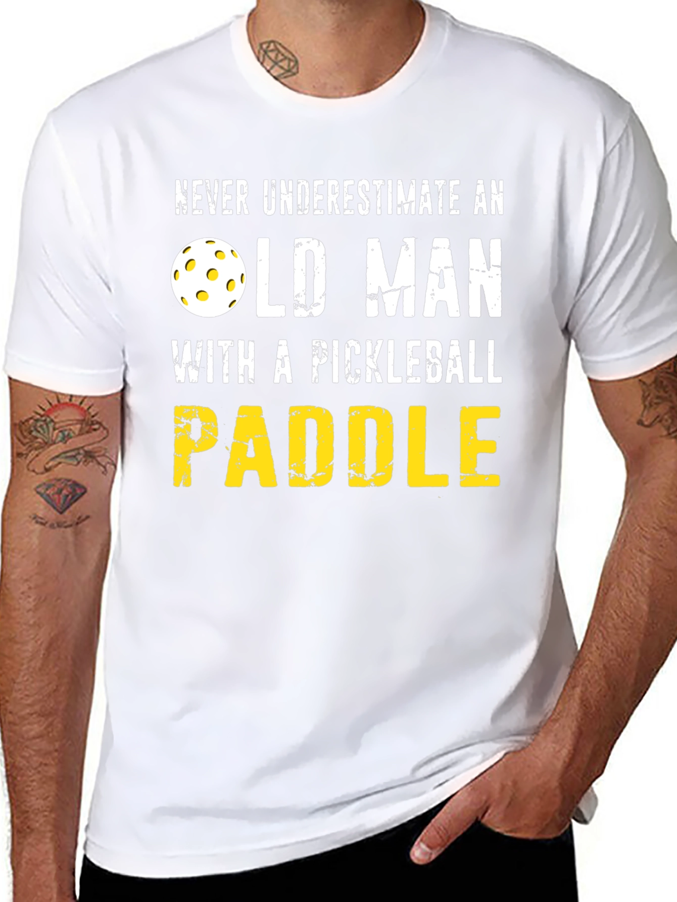 Black Never Underestimate Old Man Pickleball Paddle T-Shirt view 8