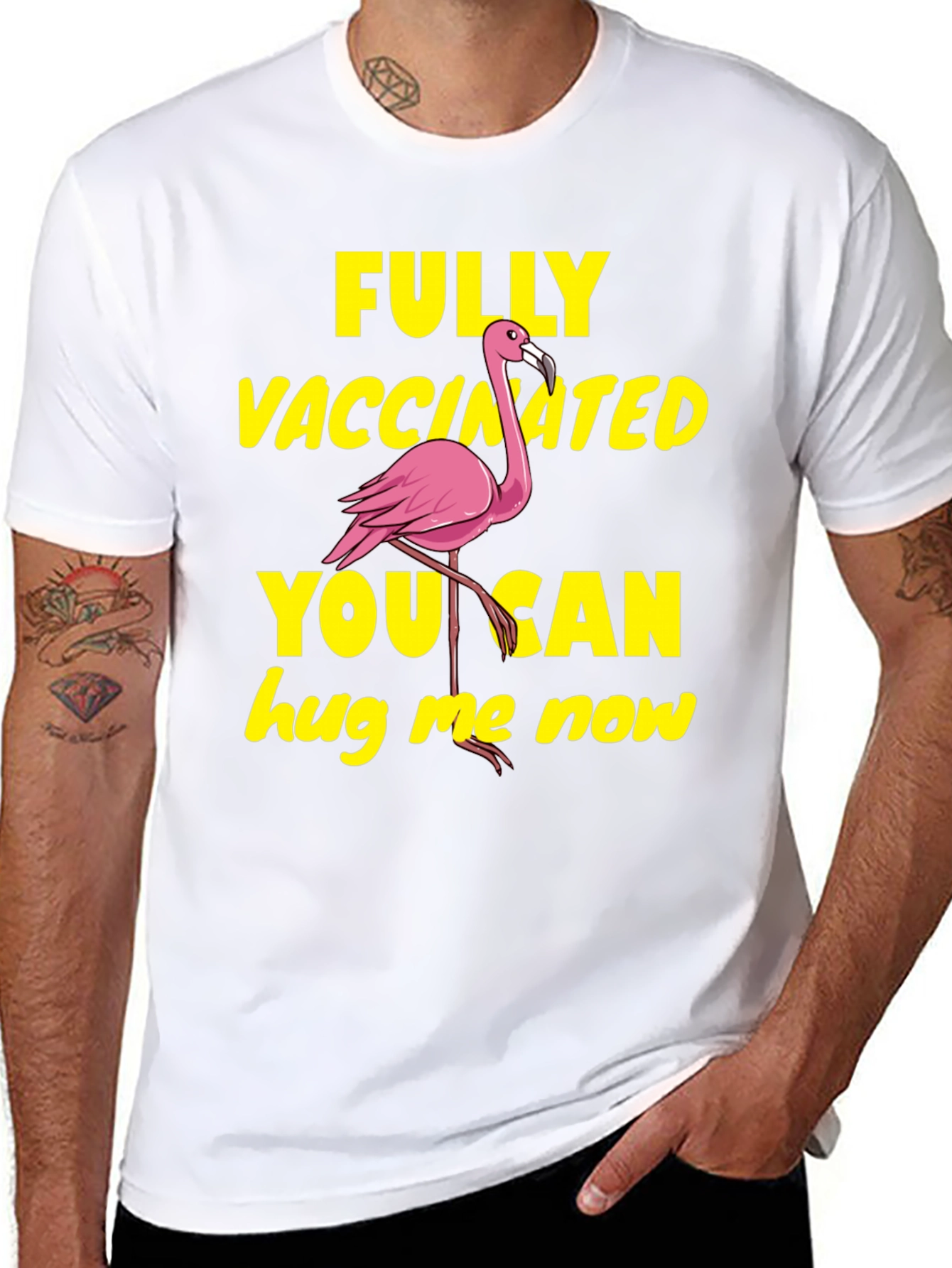 Black Vaccinated Flamingo T-Shirt - Hug Me Now! view 8