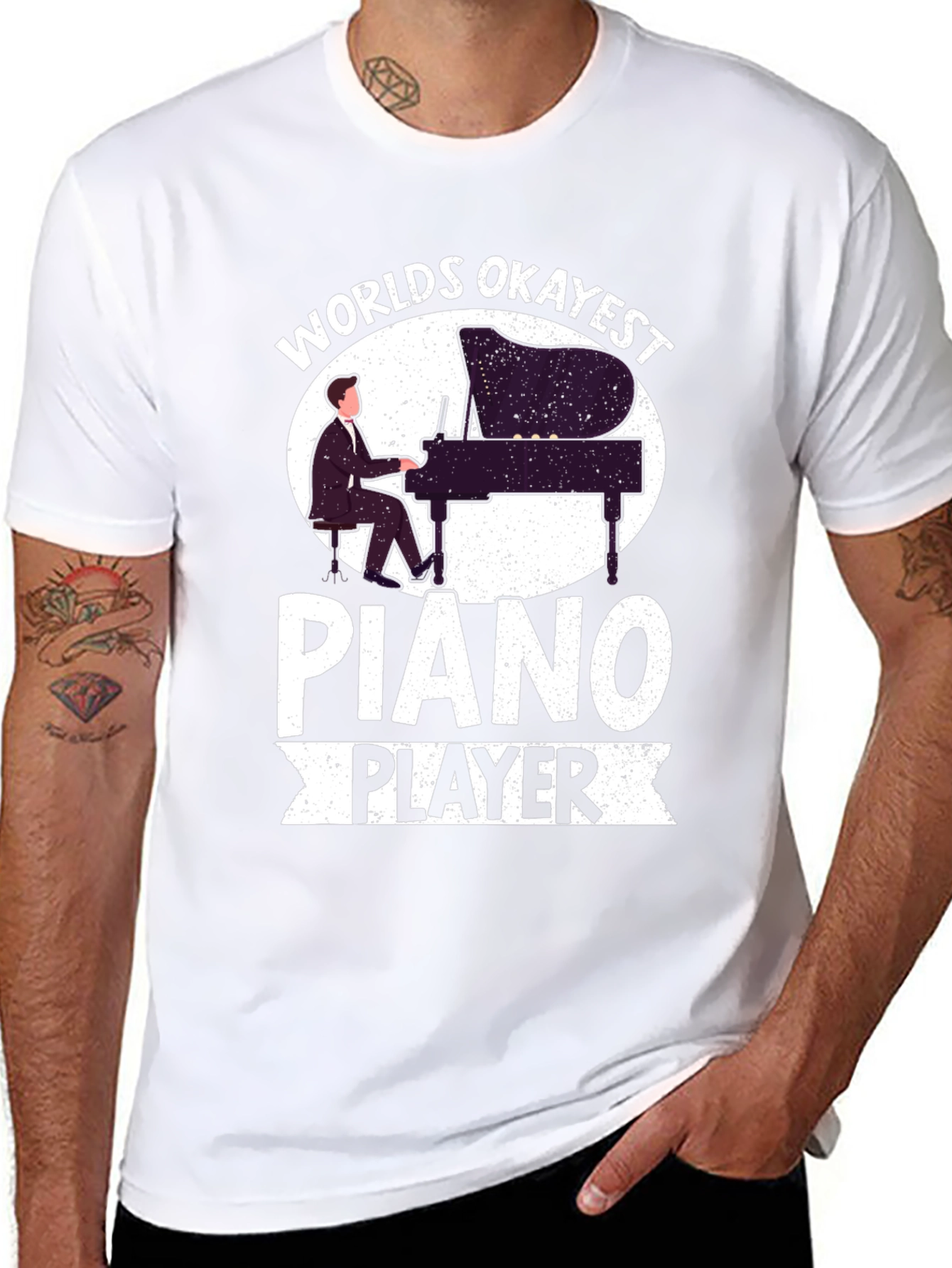 Black Worlds Okayest Piano Player Graphic T-Shirt view 8