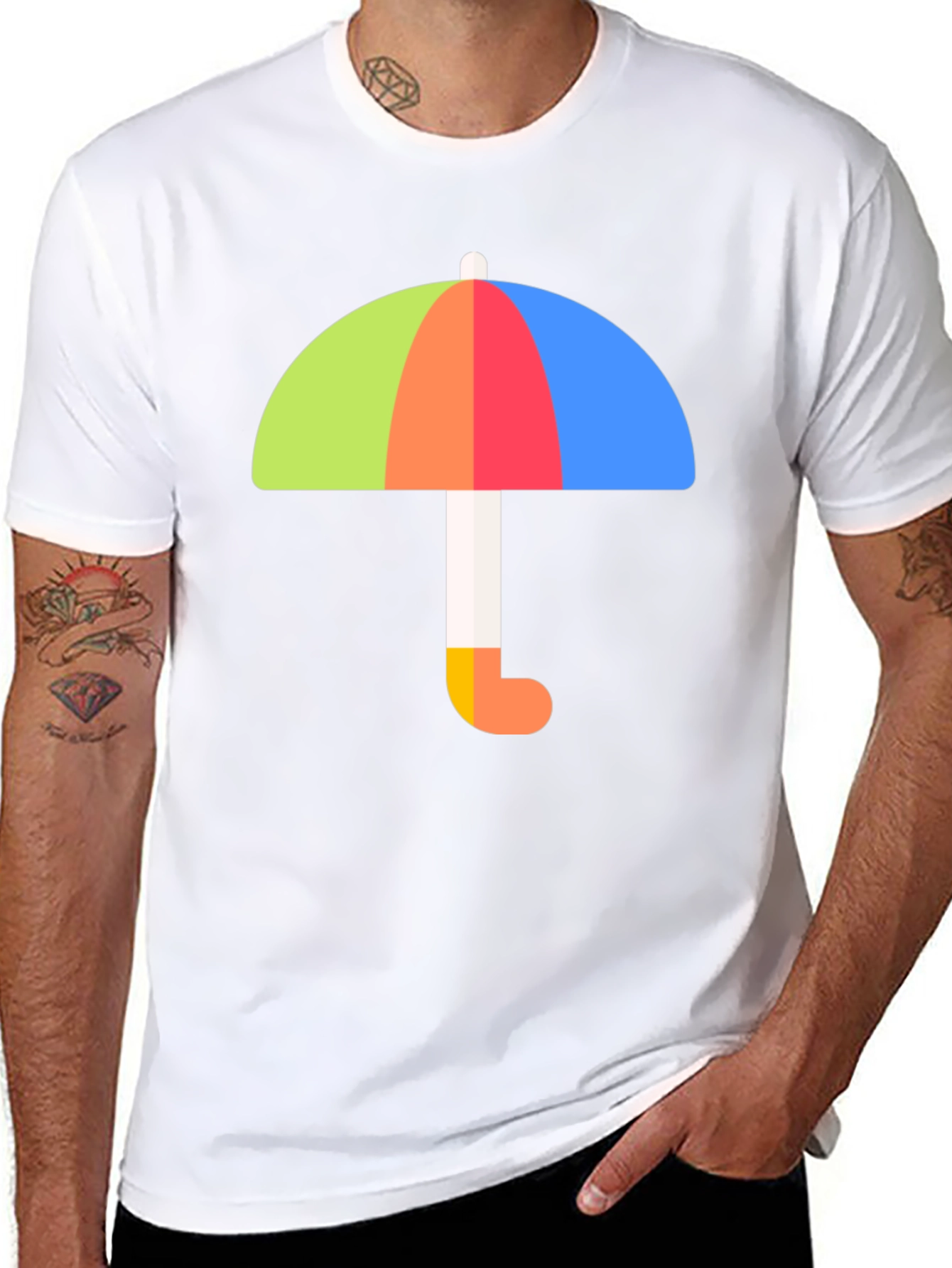 Colorful Umbrella Graphic Tee - Stylish Weather Protection - 8