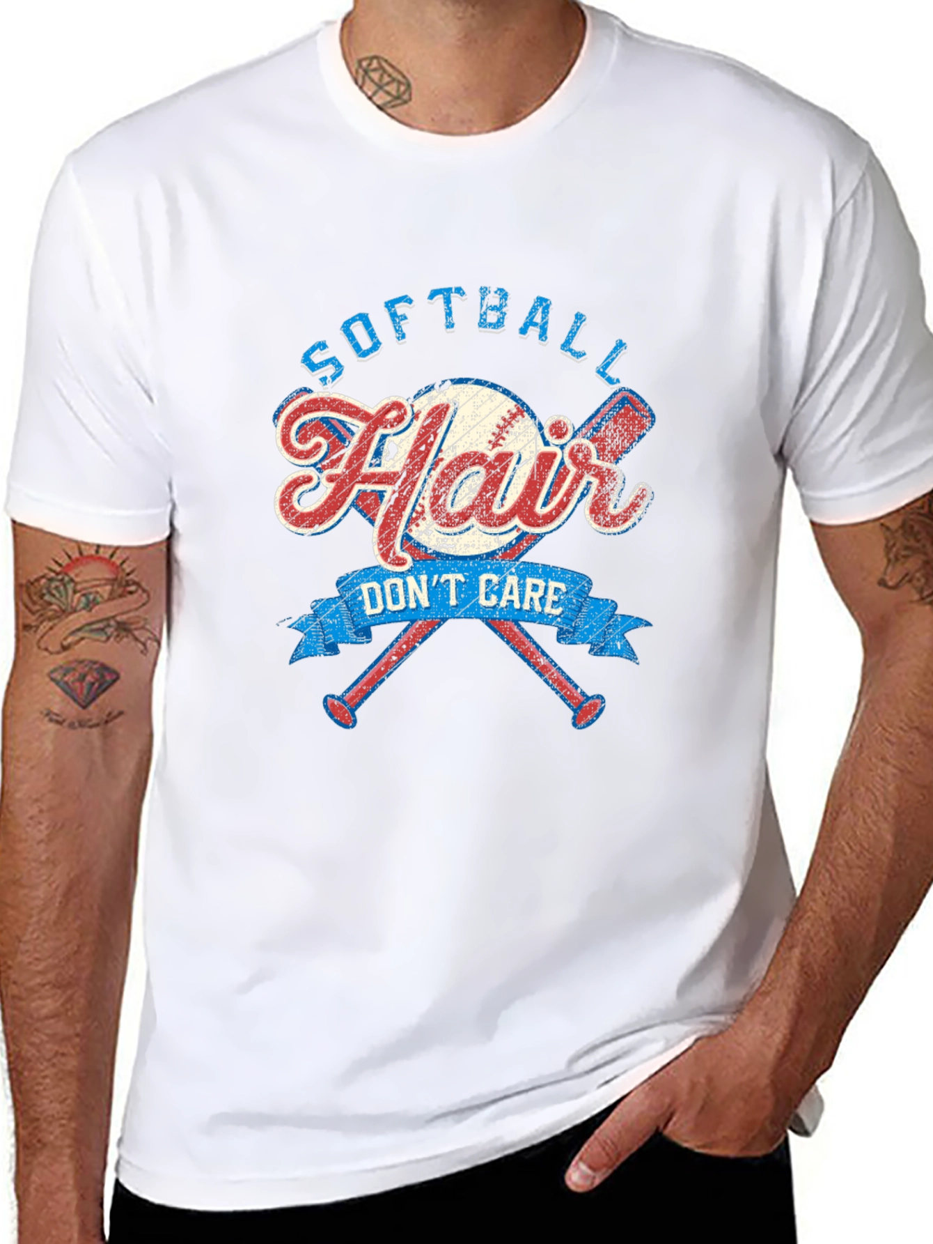 Black Softball Hair Don't Care Graphic Tee view 8