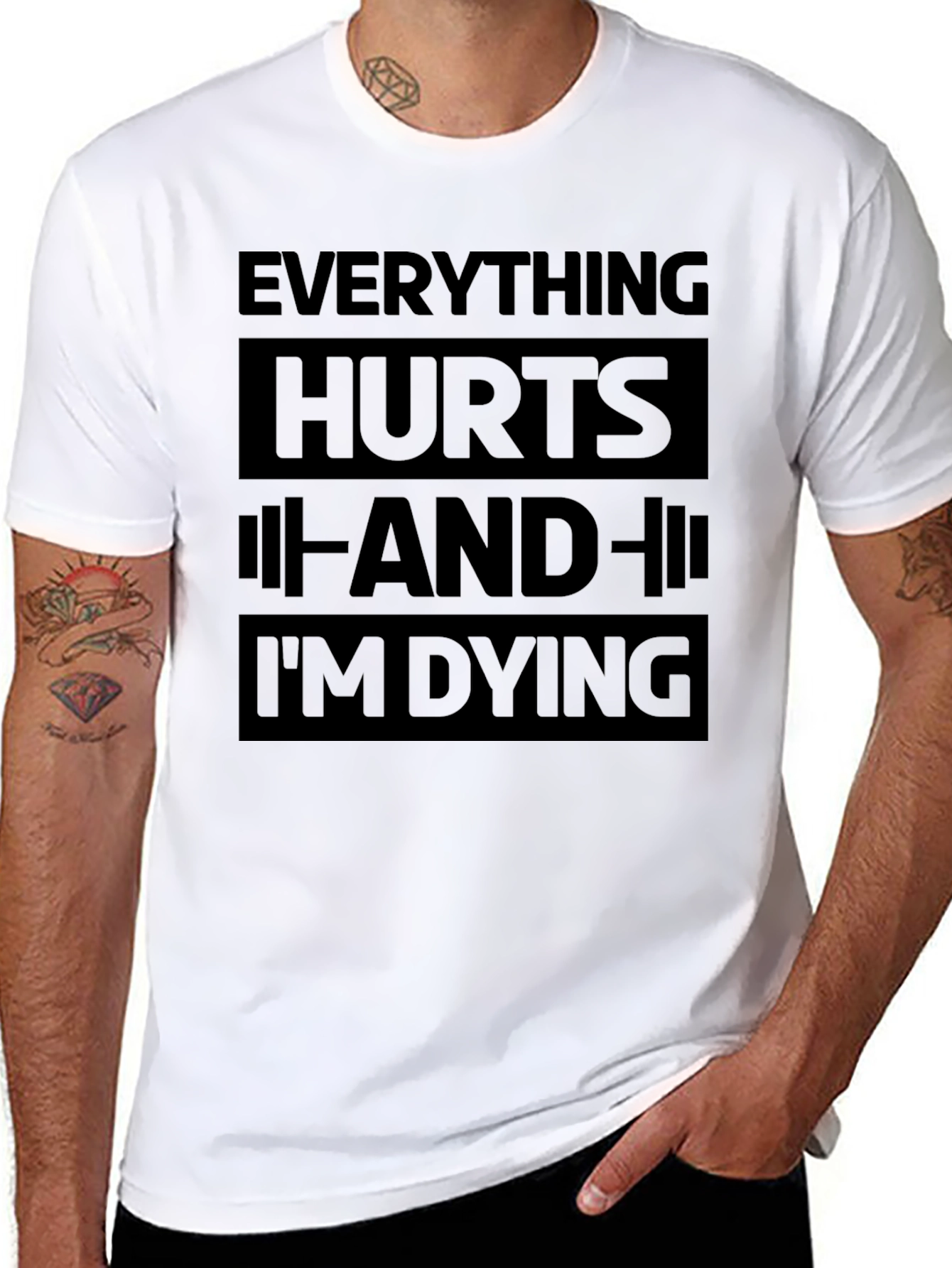 Black Everything Hurts Funny Workout Gym T-Shirt view 8
