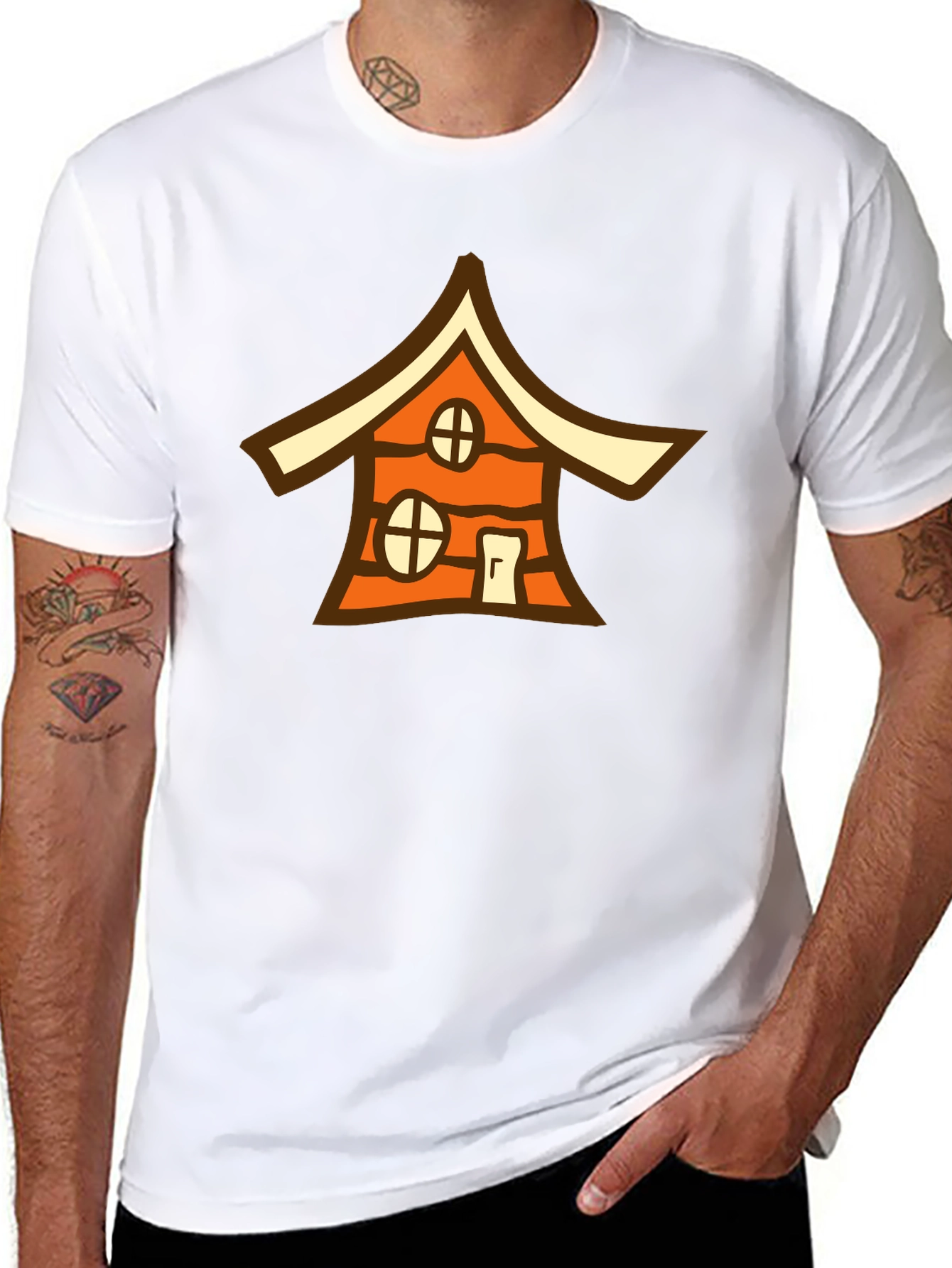Black Cartoon House Graphic Black T-Shirt view 8
