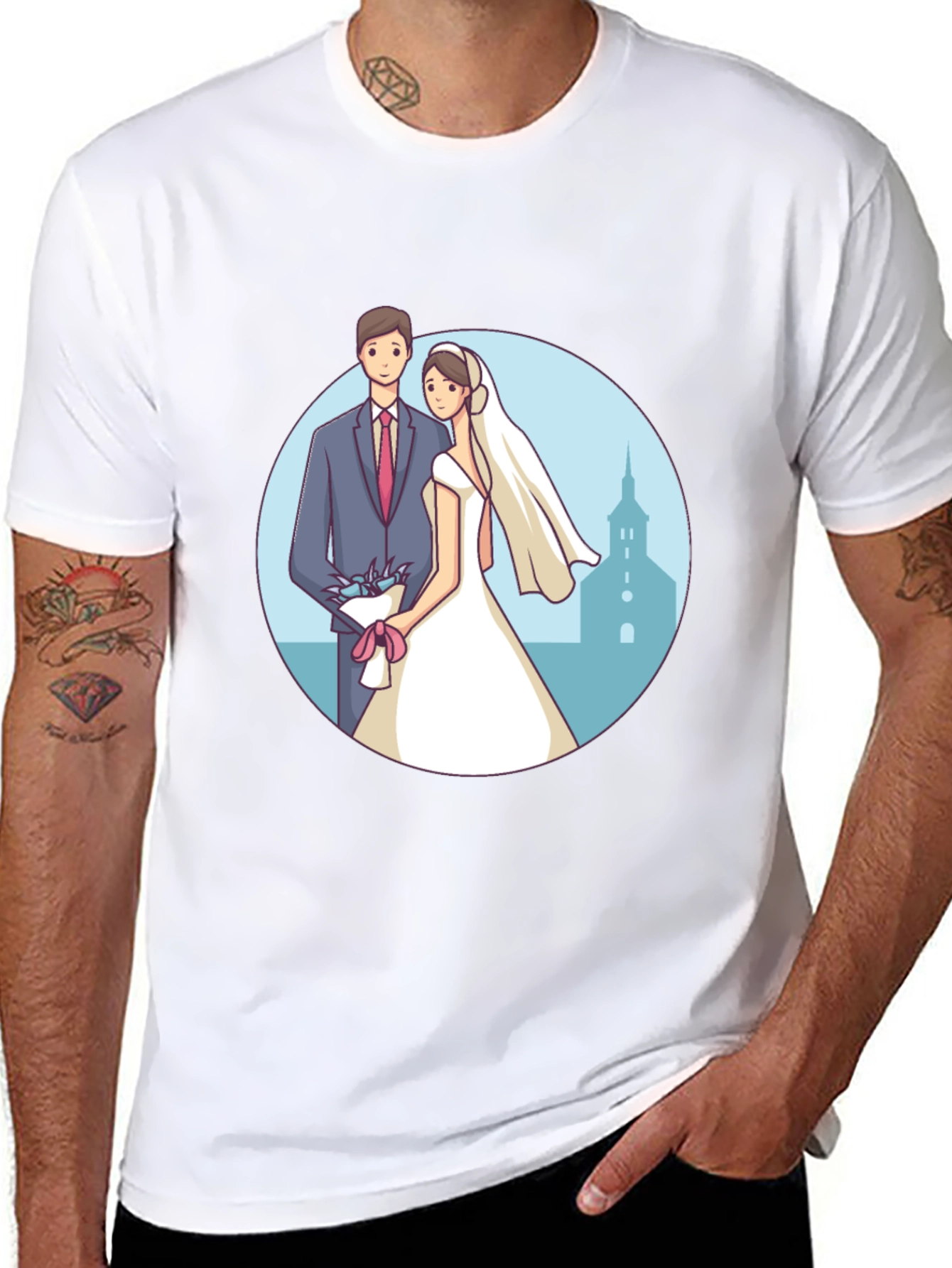 Wedding Couple Graphic Tee - Romantic Black T-Shirt - 8