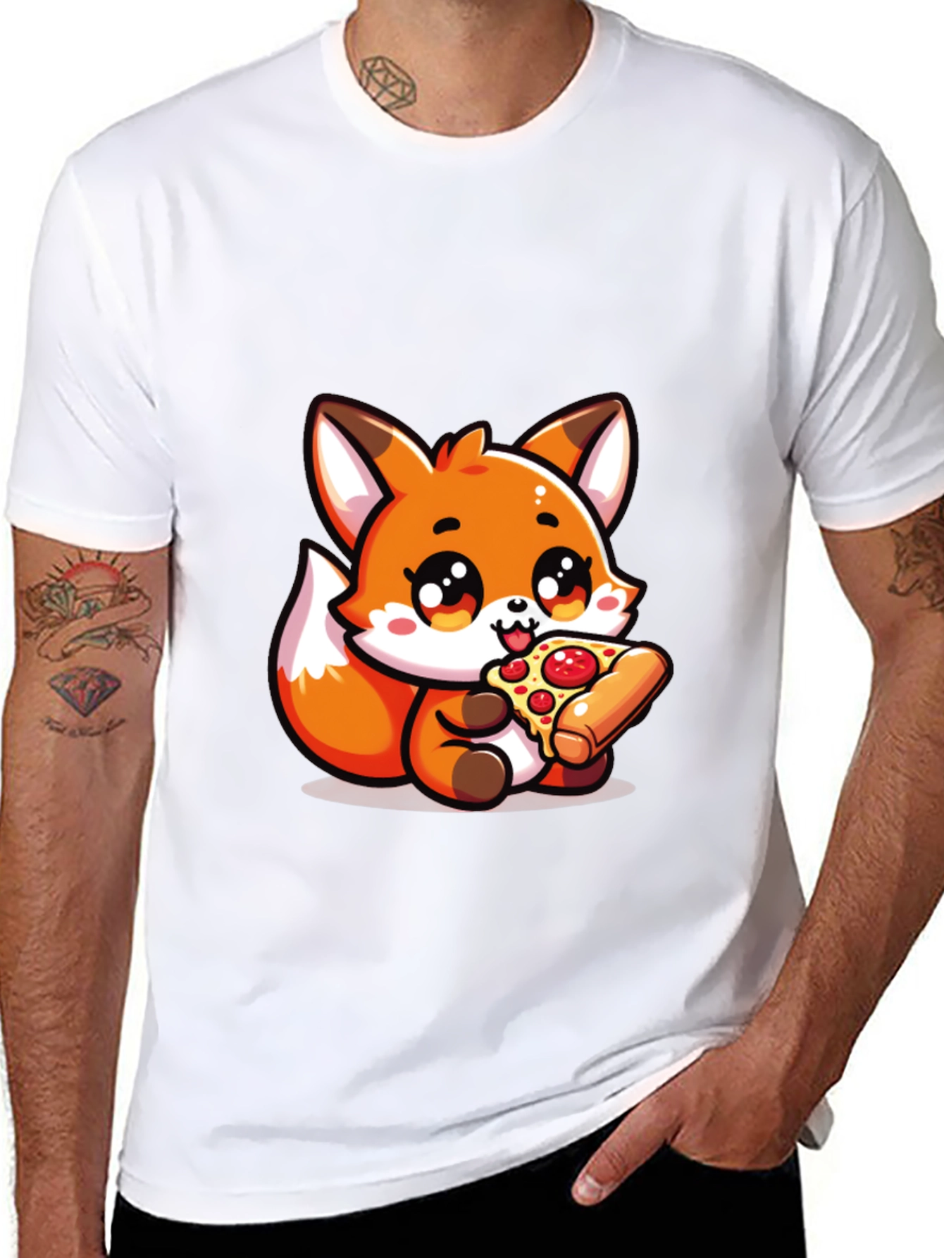Black Cute Fox Pizza Lover Black T-Shirt view 8