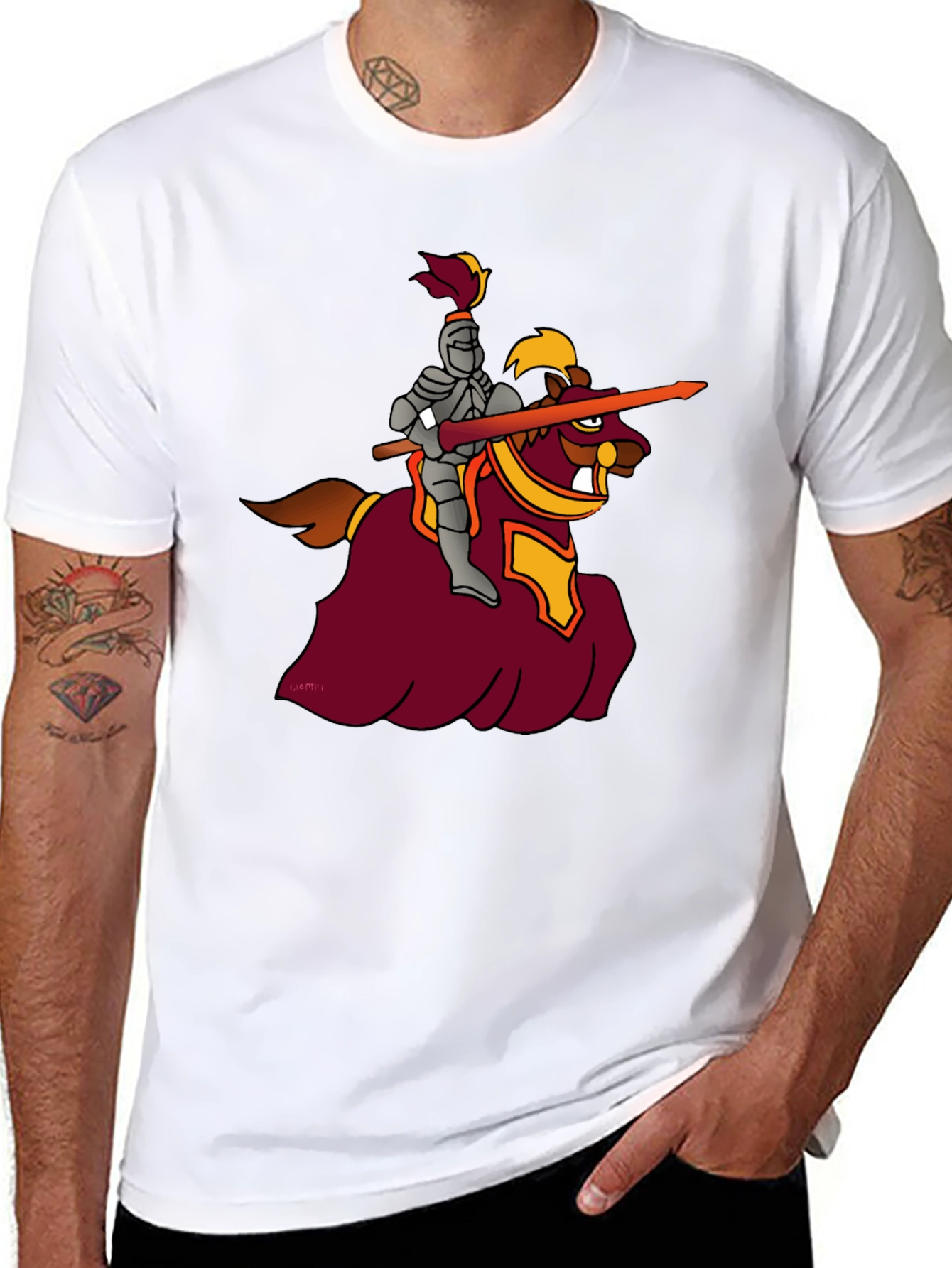 Black Knight on Horseback Graphic Black T-Shirt view 8