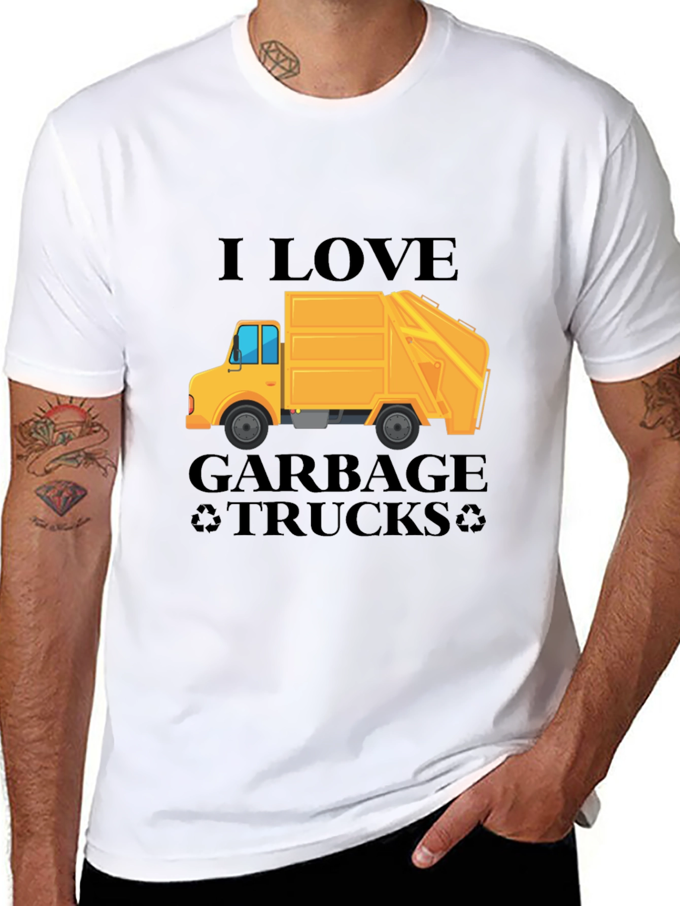 Black I Love Garbage Trucks T-Shirt - Black Crew Neck Tee view 8
