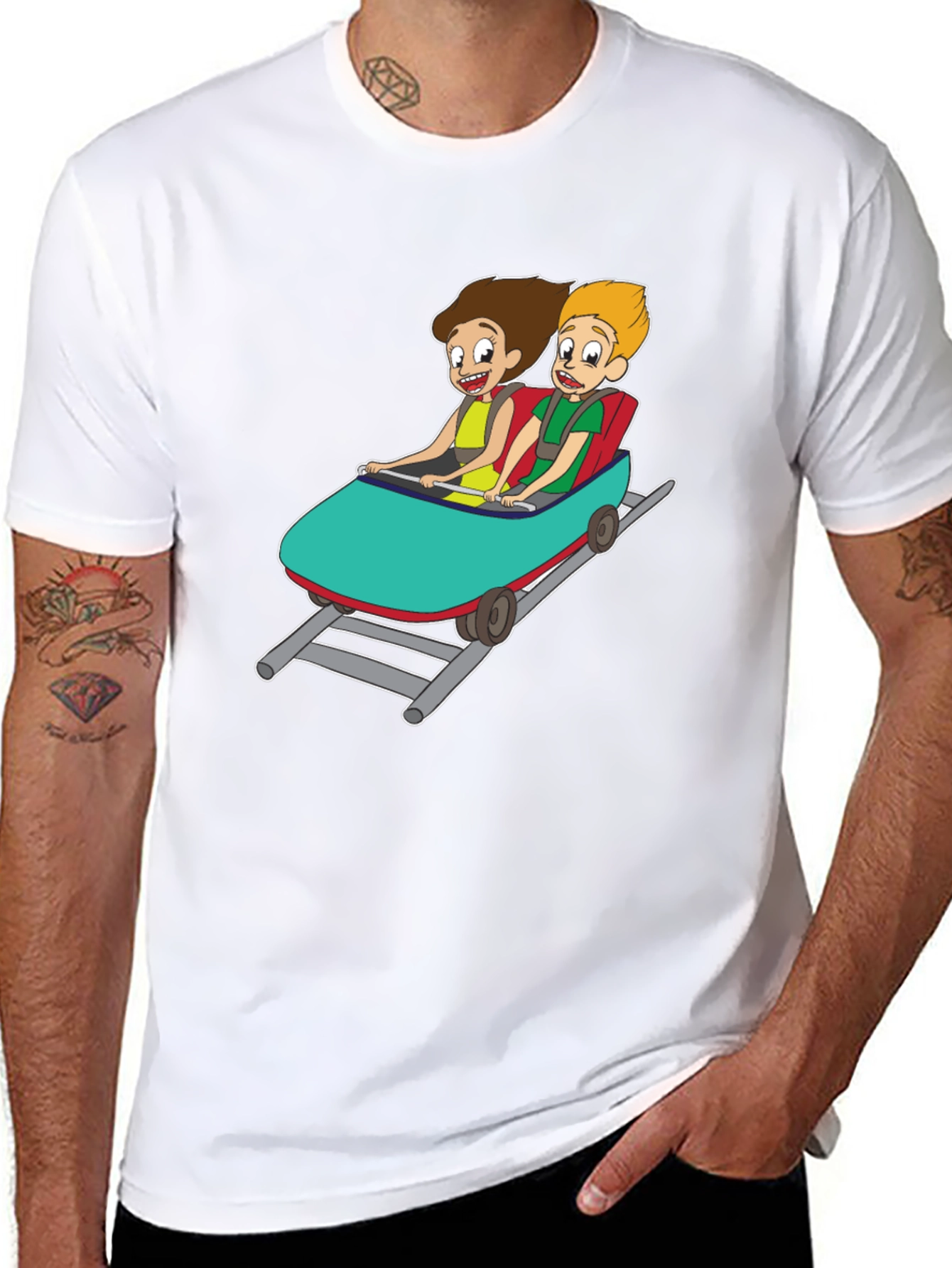Black Cartoon Roller Coaster T-Shirt view 8