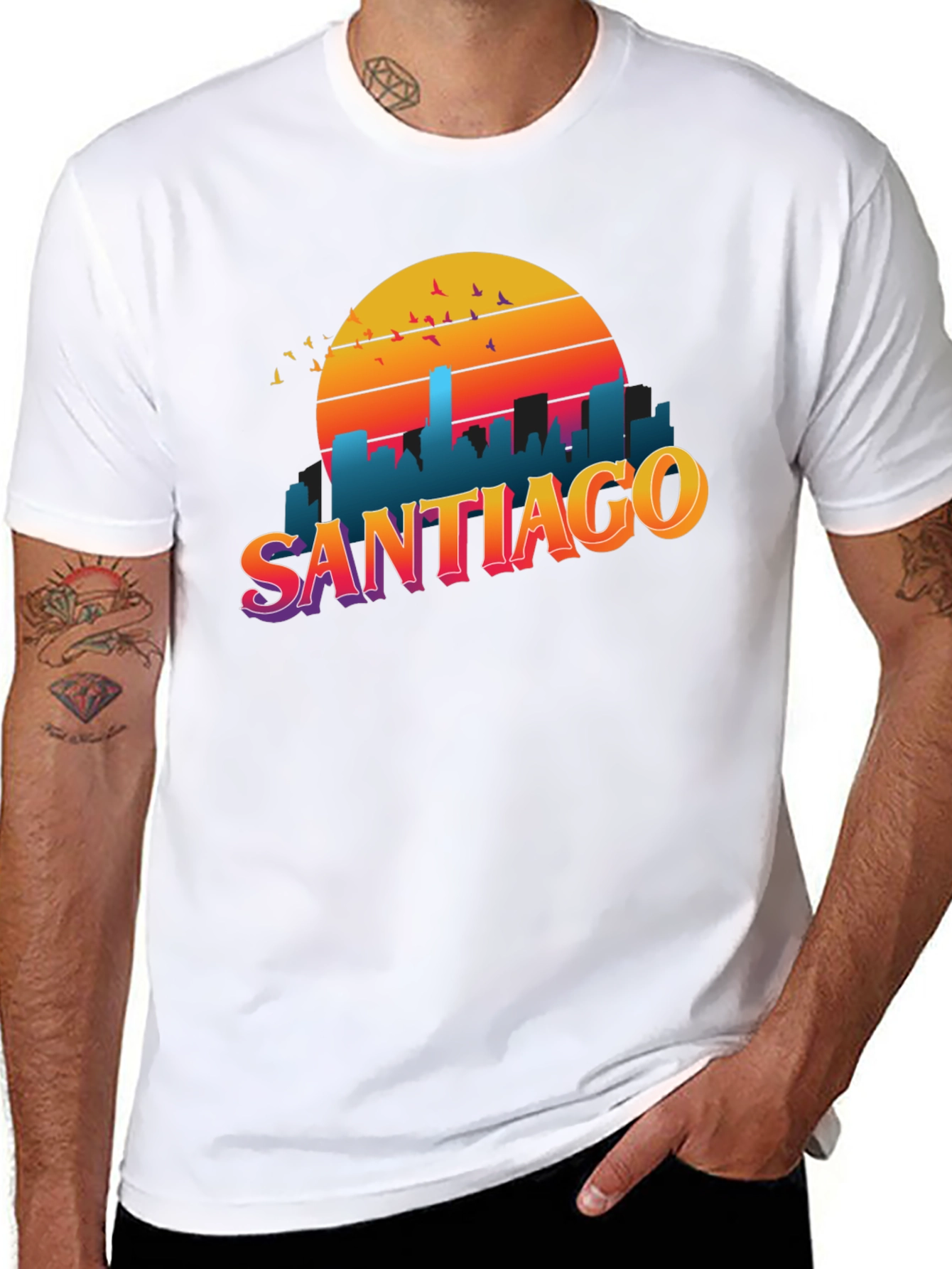 Santiago Sunset Graphic Tee - Retro Style Black T-Shirt - 8
