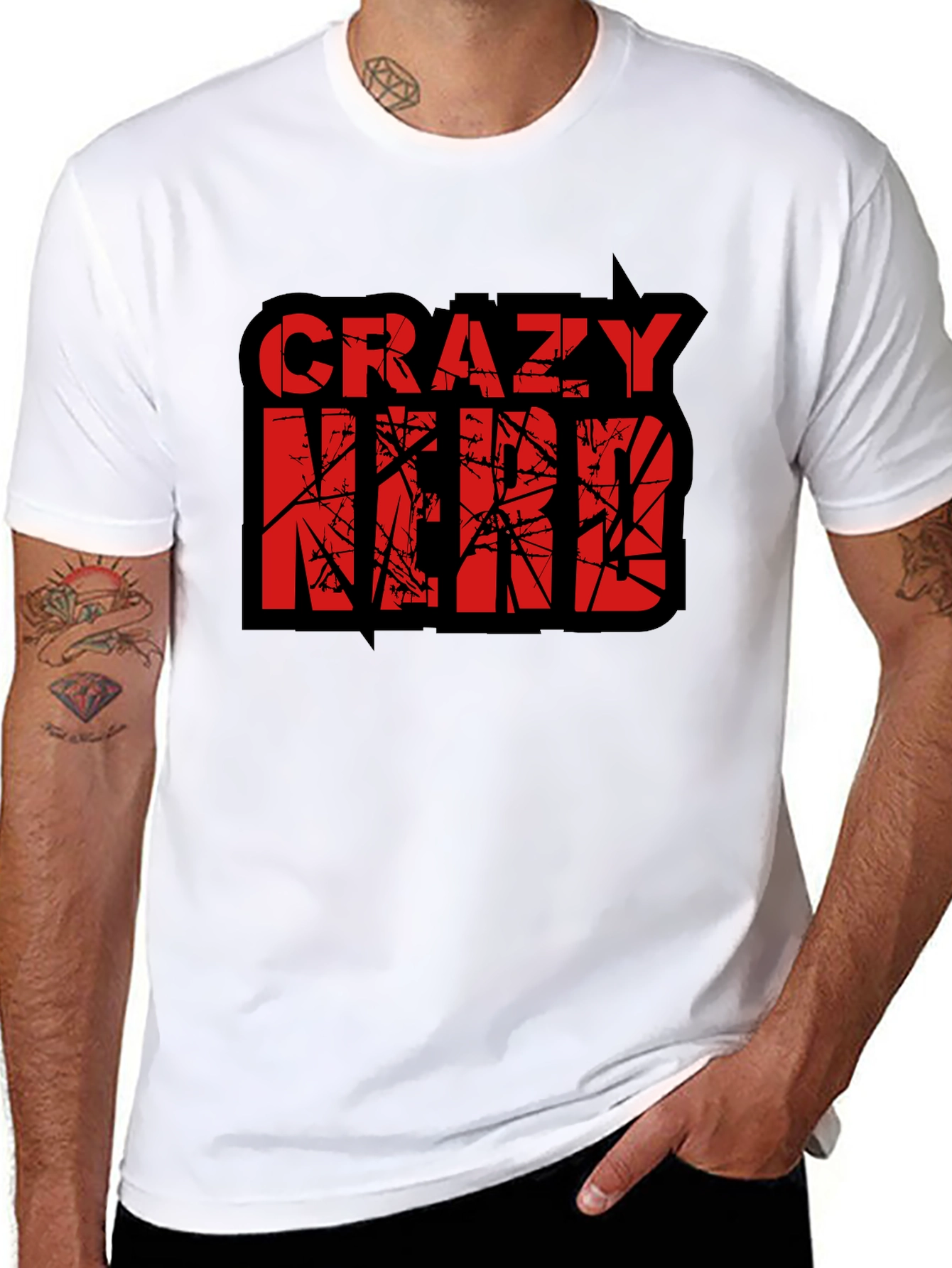 Black Crazy Nerd Graphic T-Shirt - Black Cotton Tee view 8