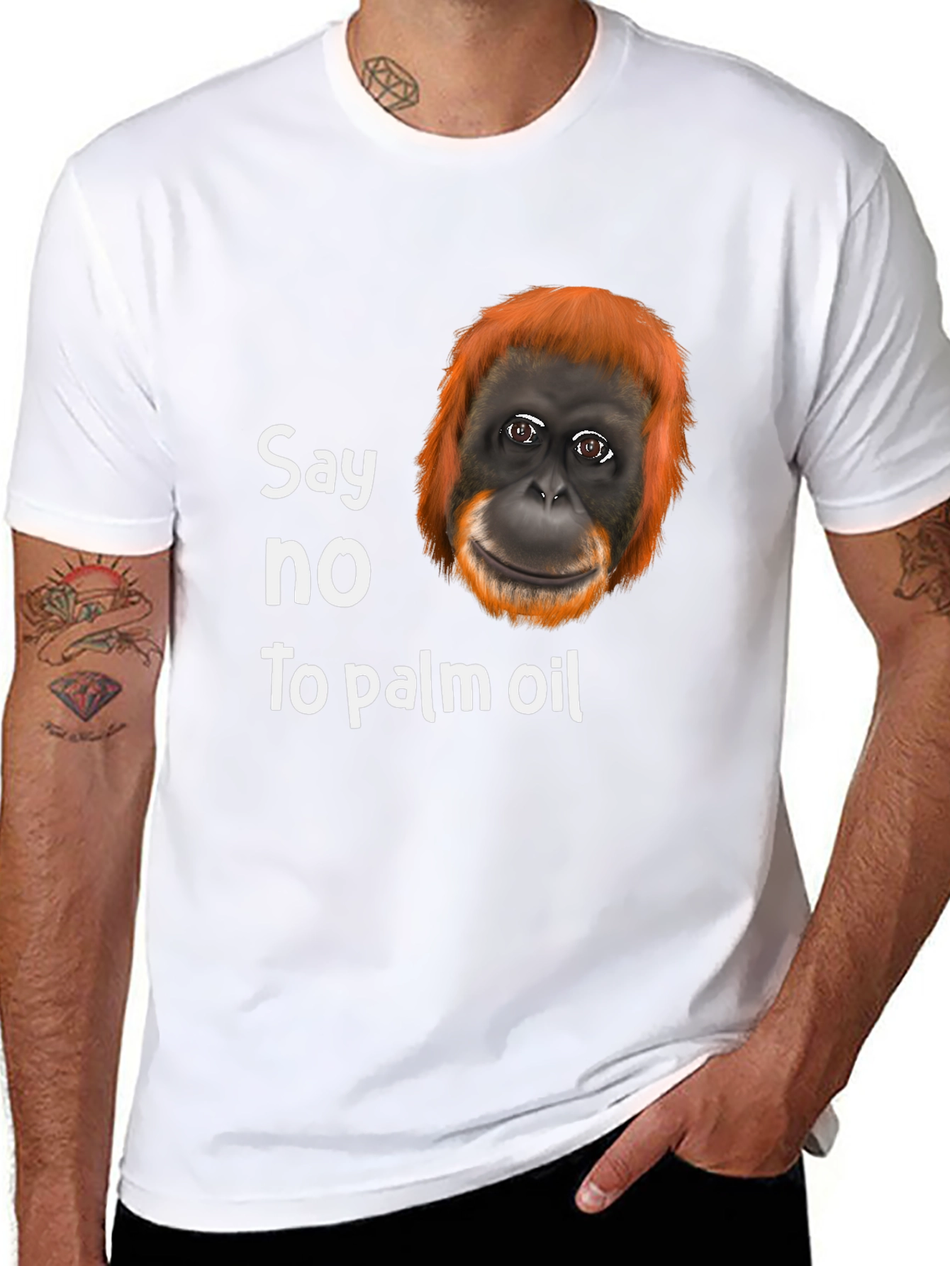 Black Say No to Palm Oil T-Shirt - Orangutan Design view 8