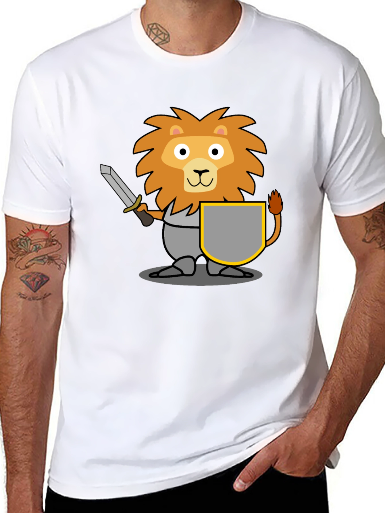 Black Lion Knight T-Shirt - Cartoon Graphic Tee view 8