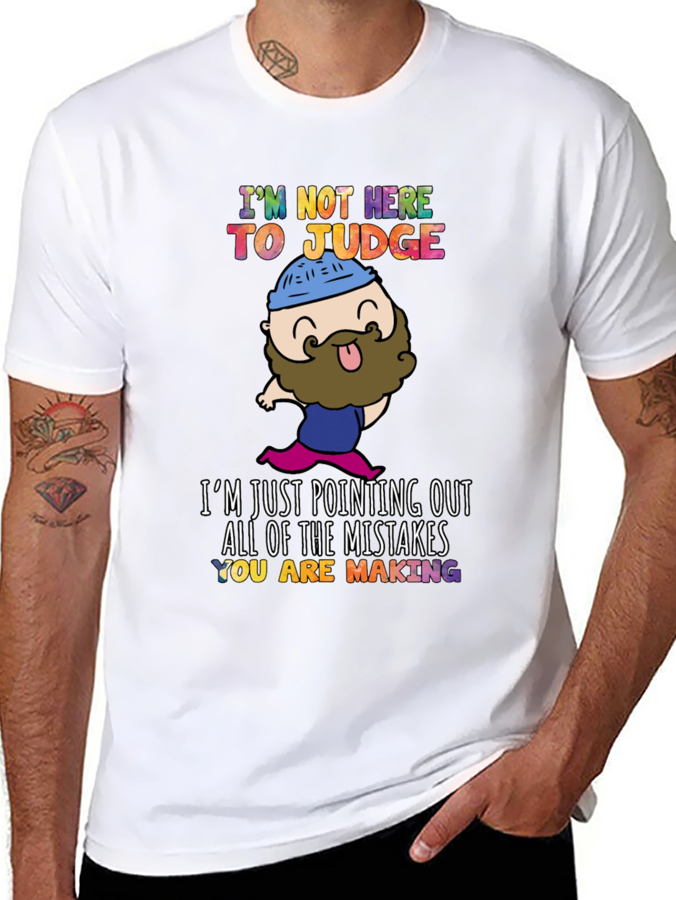 Black Funny "I'm Not Here to Judge" Graphic T-Shirt view 8
