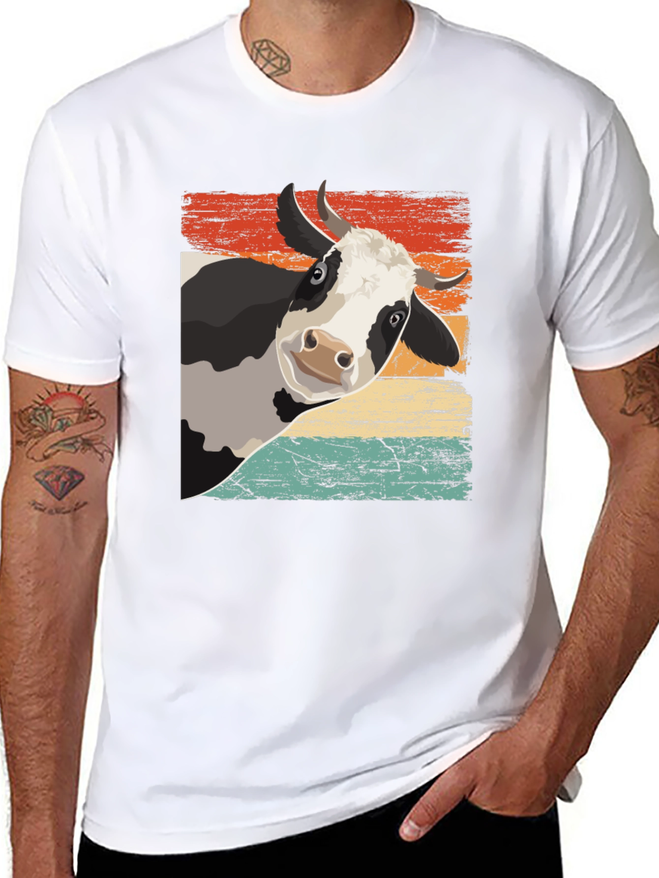 Black Retro Cow Graphic Tee - Black Cotton Blend view 8