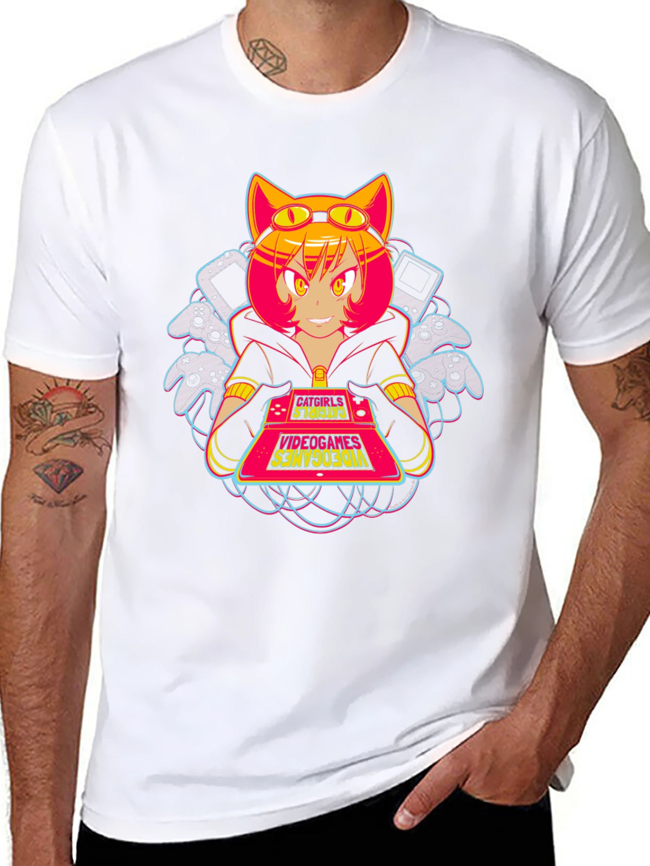 Black Anime Catgirl Gamer T-Shirt view 8