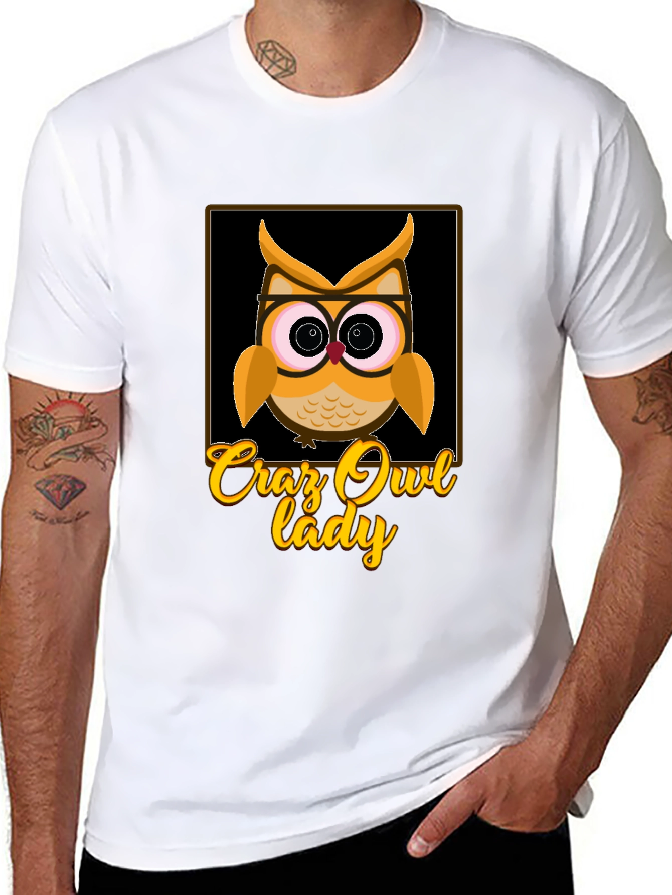 Black Crazy Owl Lady Graphic T-Shirt view 8
