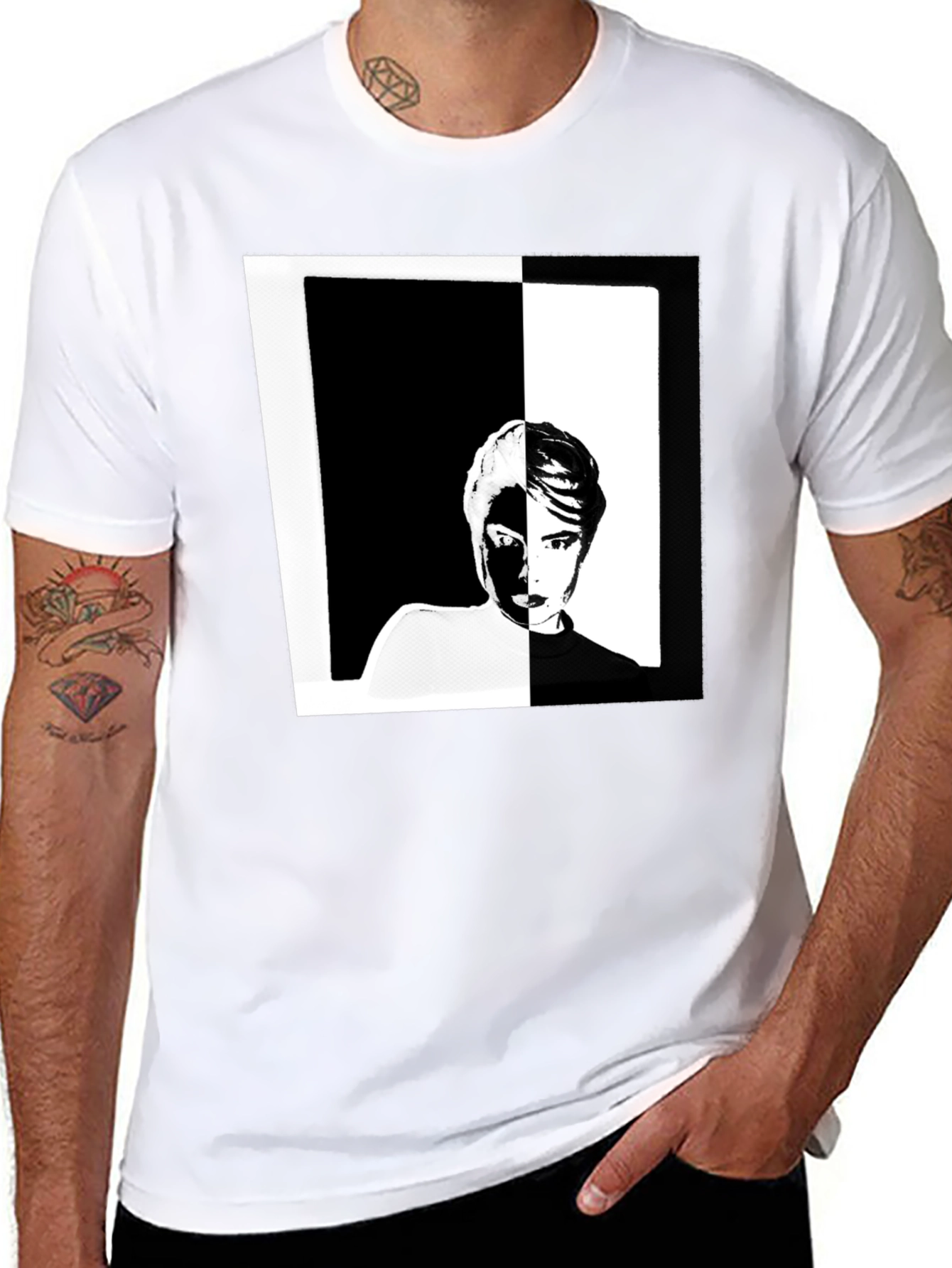 Black Abstract Face Graphic Black T-Shirt view 8
