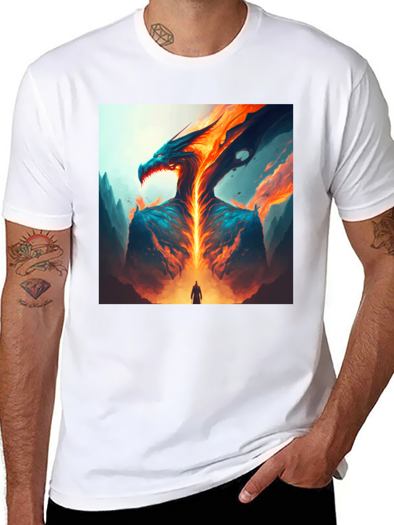 Black Fiery Dragon Graphic Tee view 8